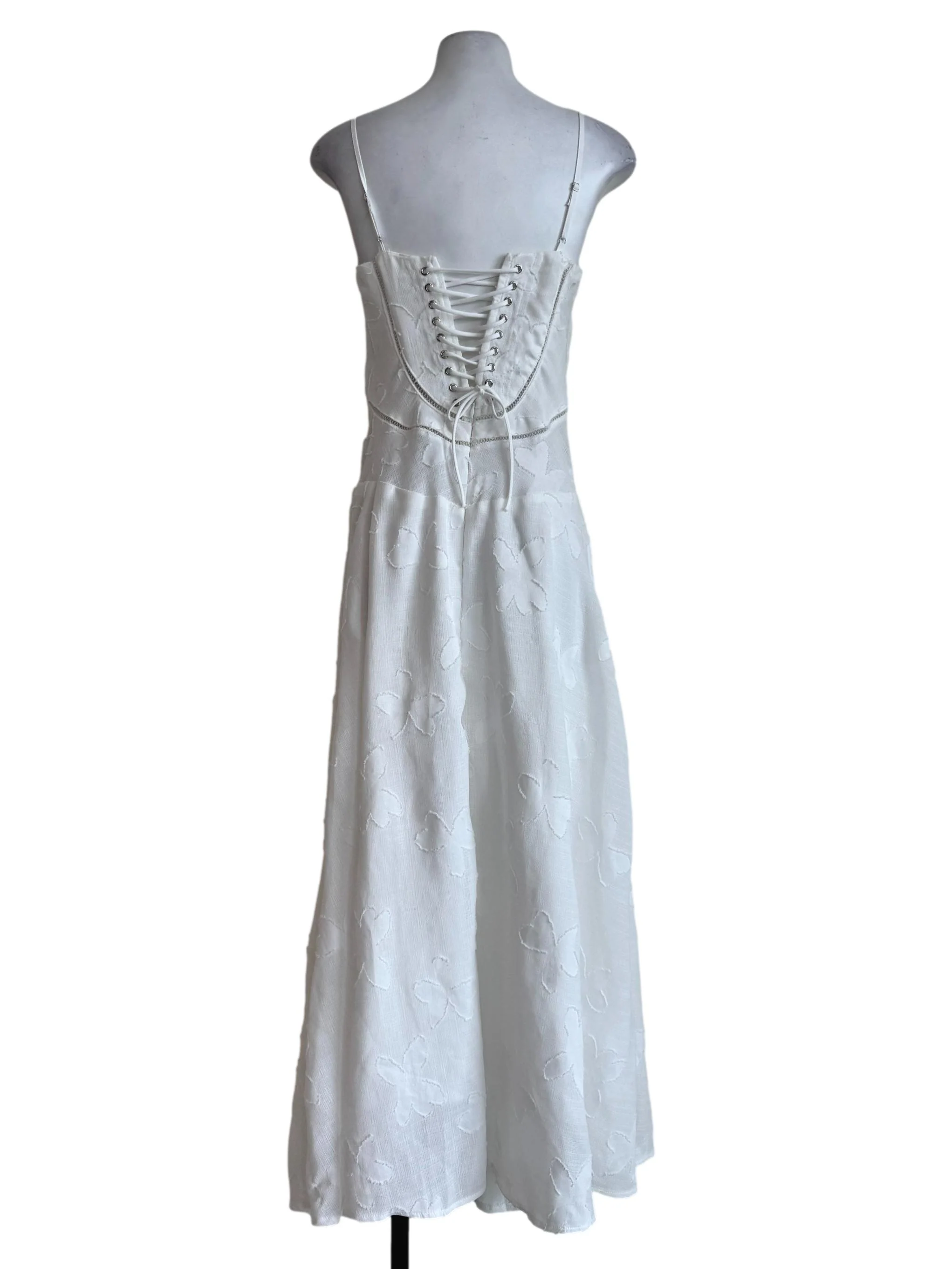Textured White Cross Stitching Dress - Image 2