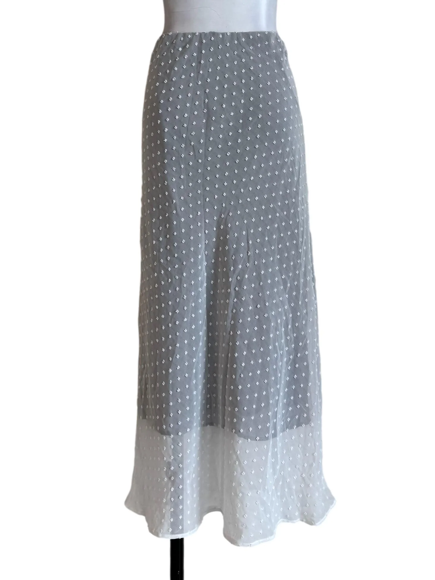 Textured White Mesh Dotted Skirt - Image 2
