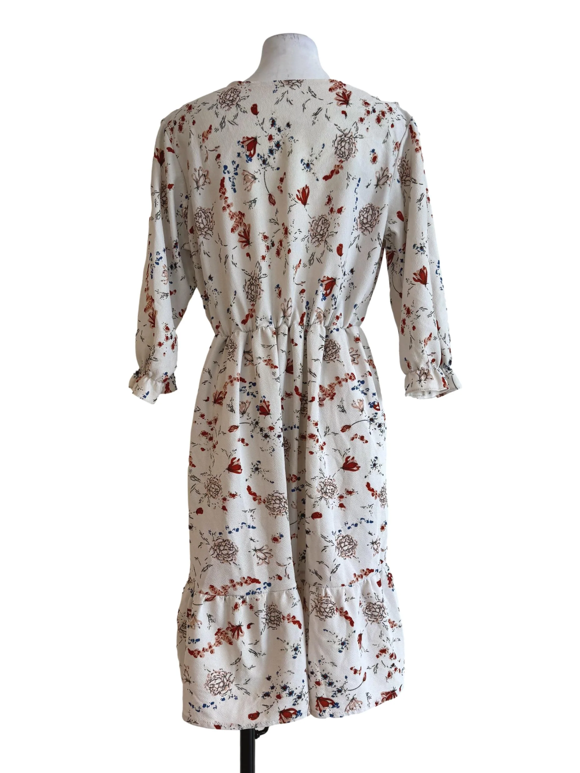 Textured White With Multicolor Prints Long Sleeve Dress - Image 2