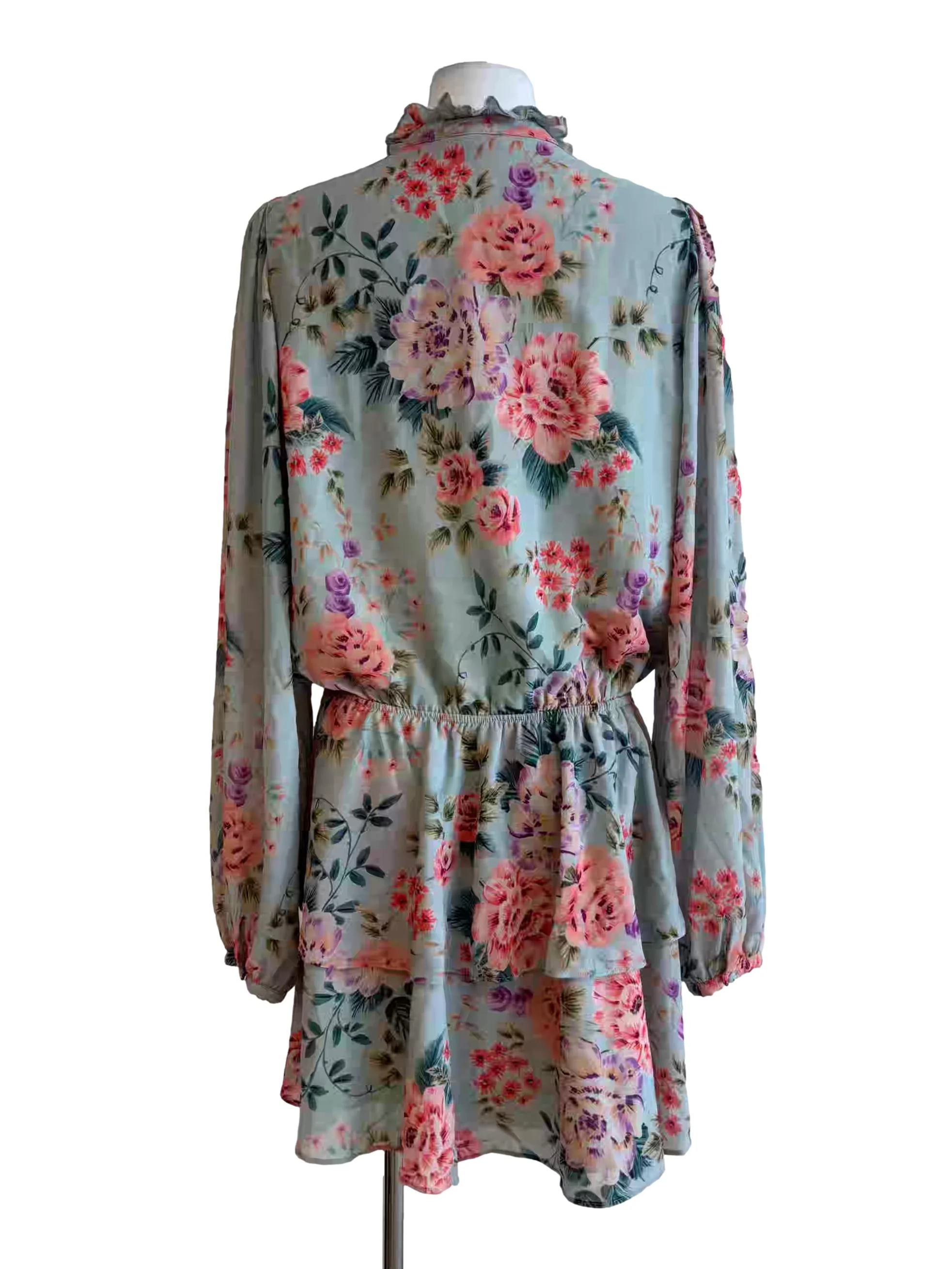 Tiffany Blue Long Sleeve Floral Chiffon Dress - Image 2