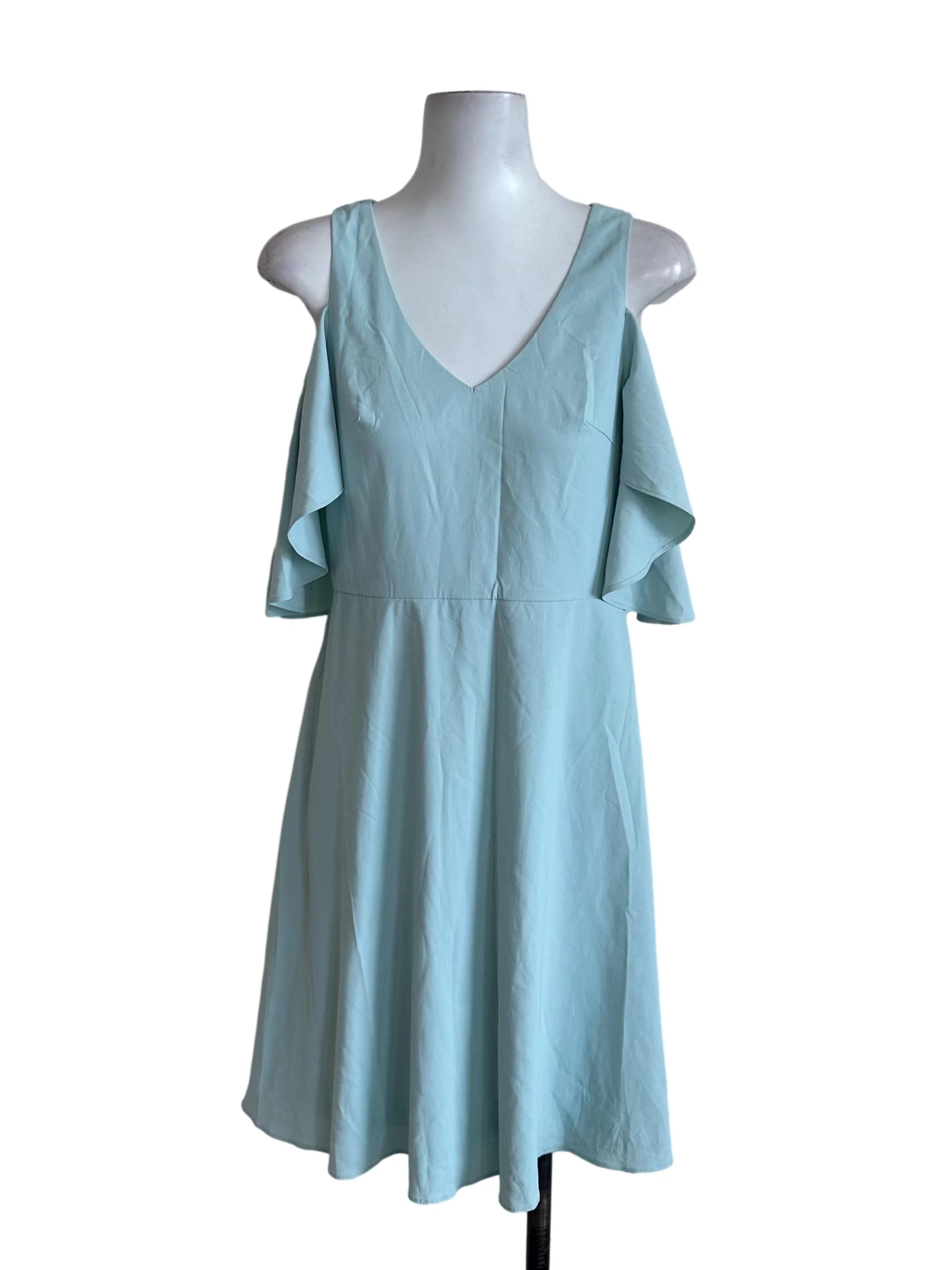 Tiffany Blue V Neck Off Shoulder Dress