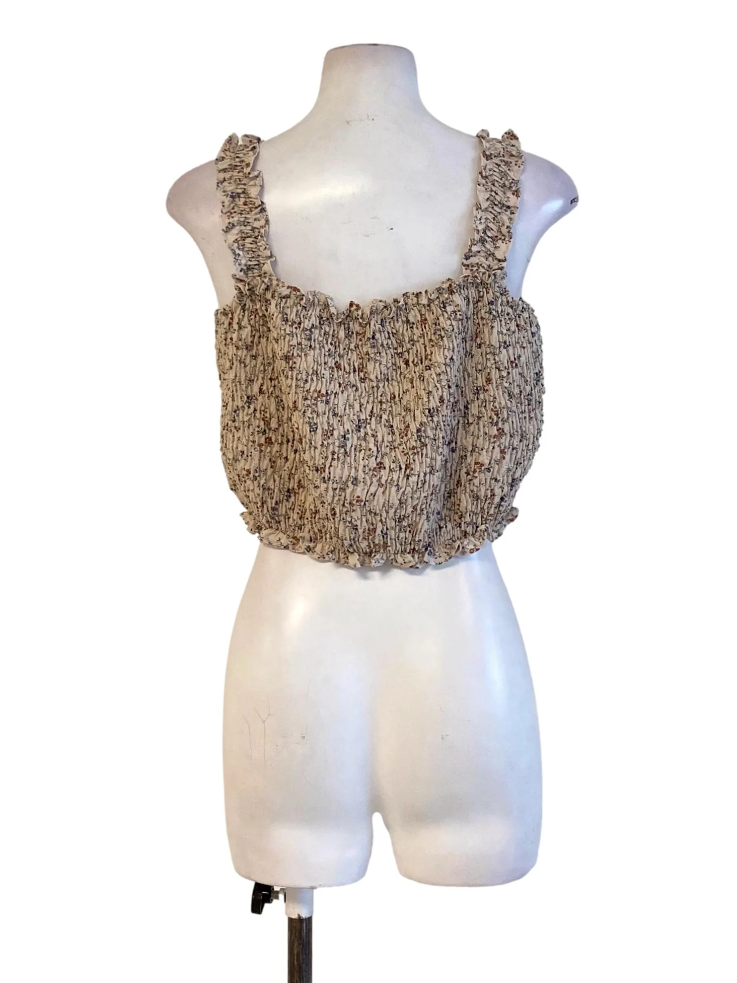 Tortilla Brown Floral Printed Ruffle Waisted Cropped Top - Image 2