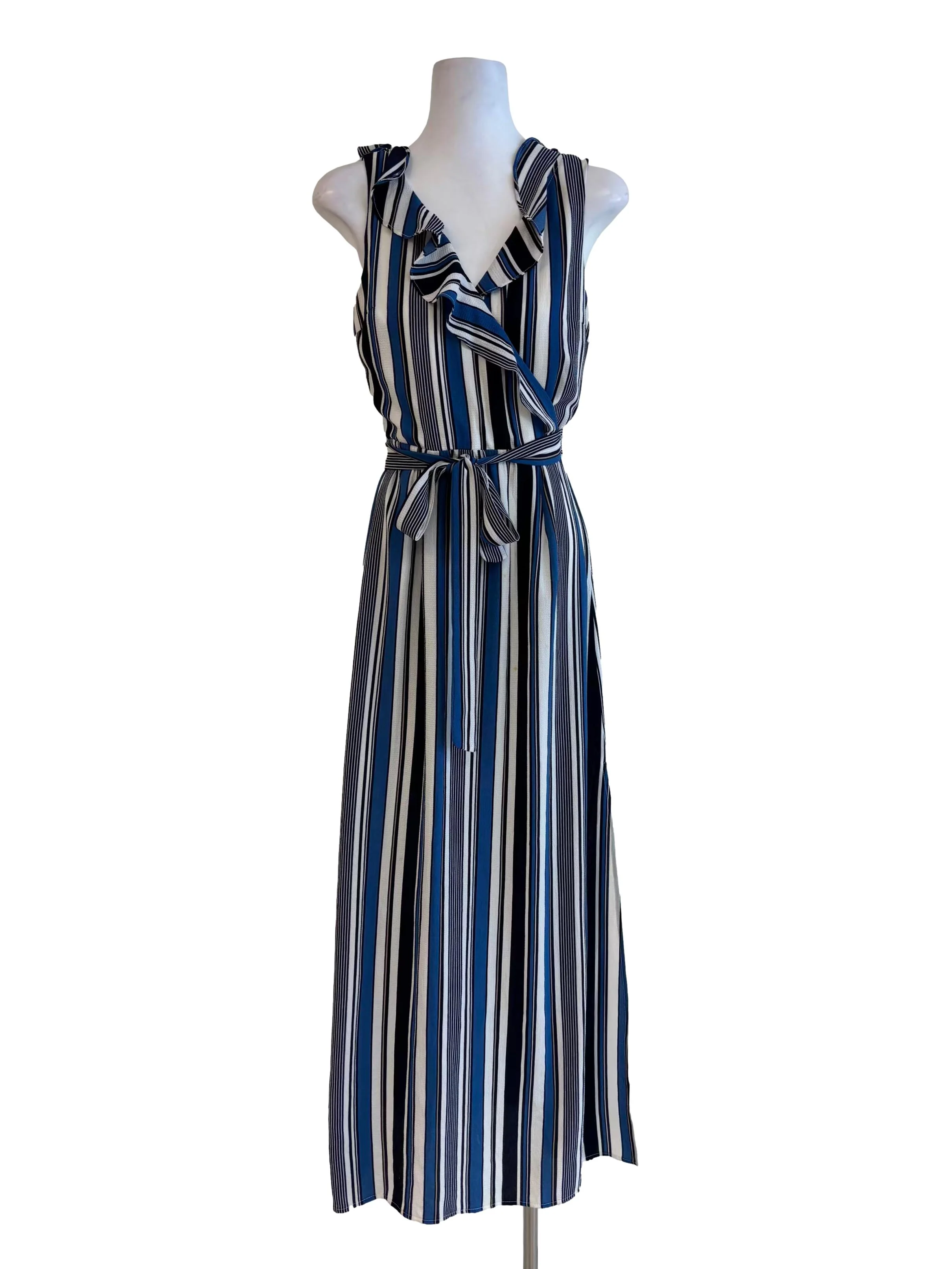 Tricolor Blue Stripe Sleeveless Dress