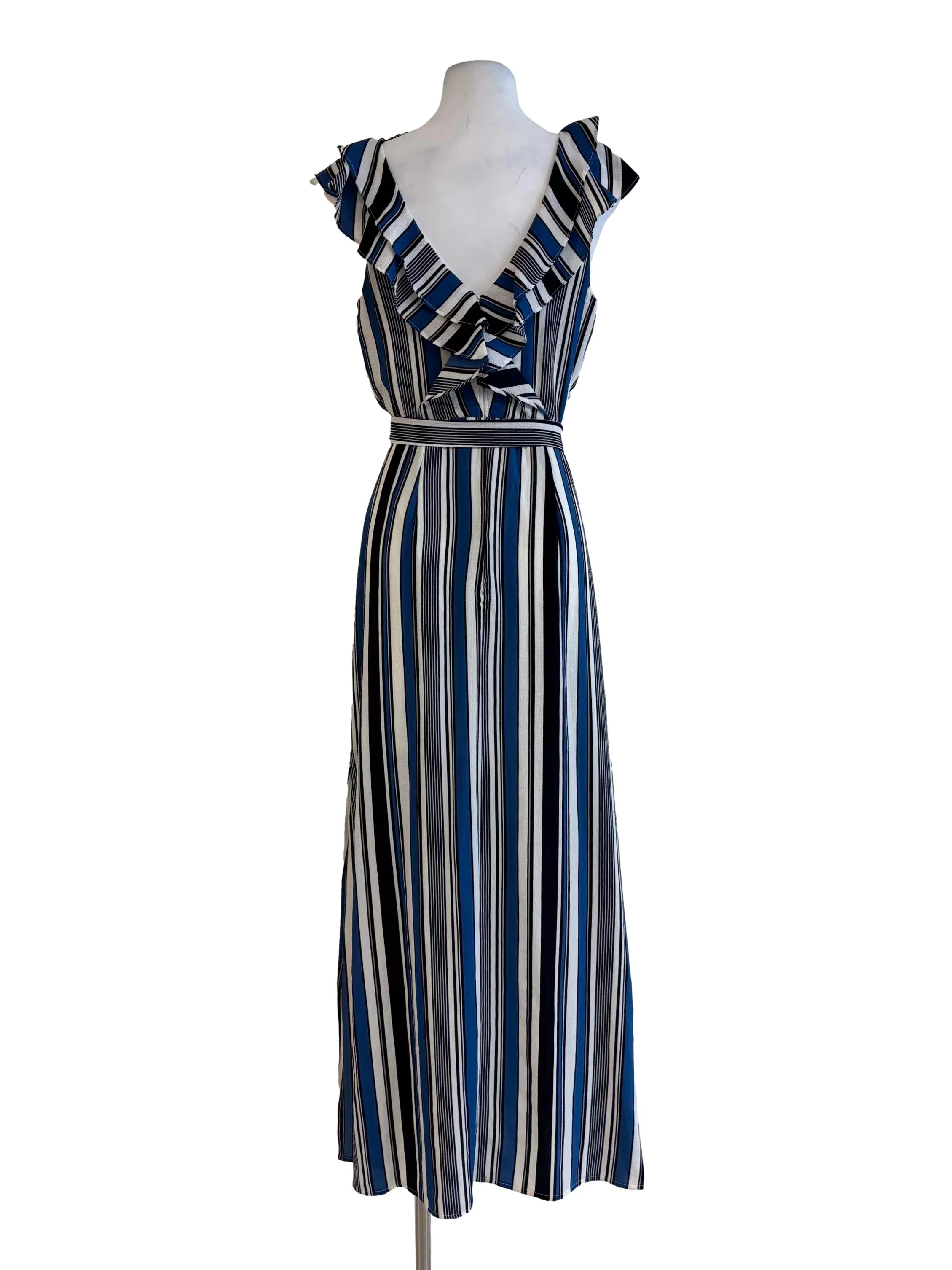Tricolor Blue Stripe Sleeveless Dress - Image 2