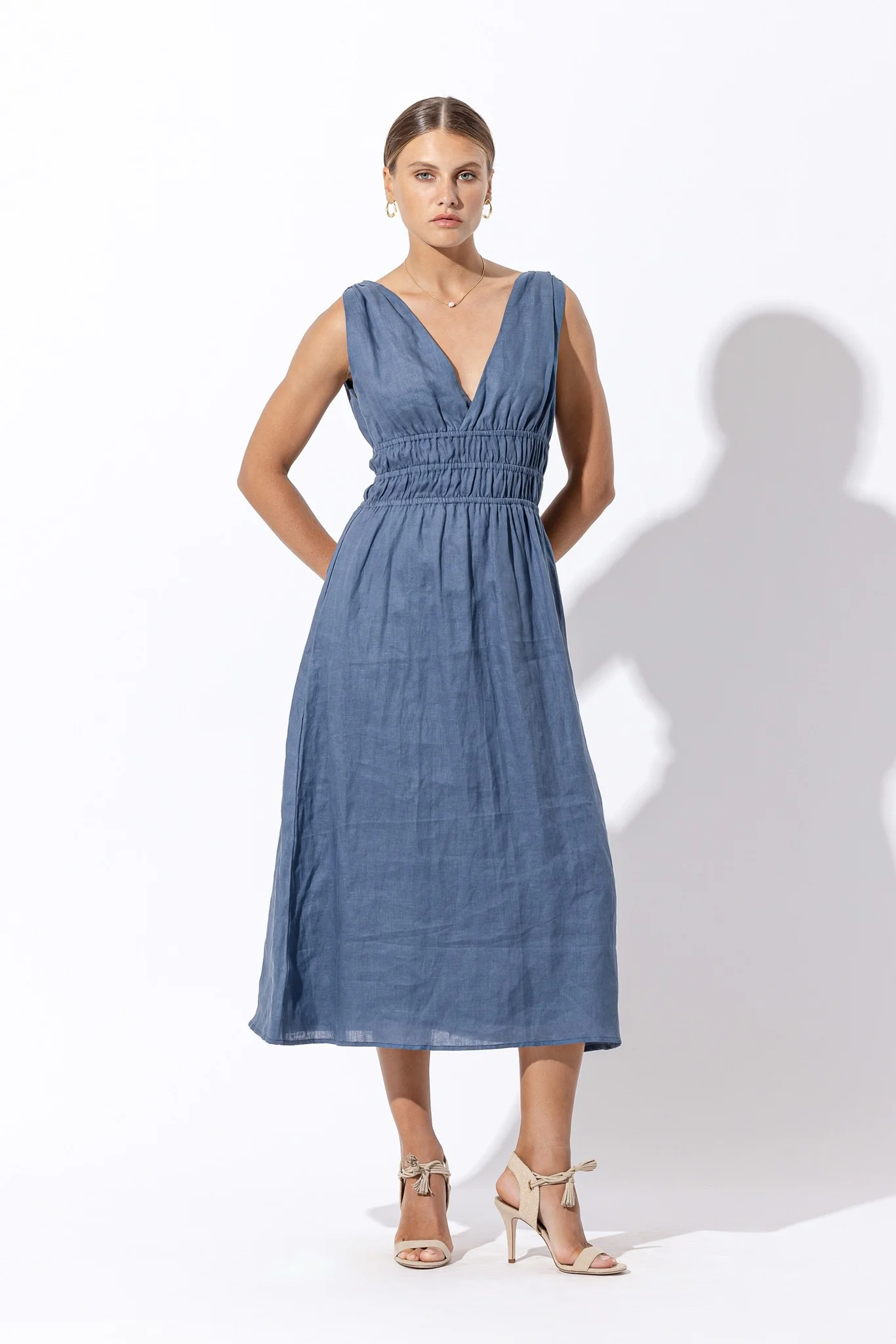 Violet Linen Midi Dress In Ash - Blue CSN - Image 3