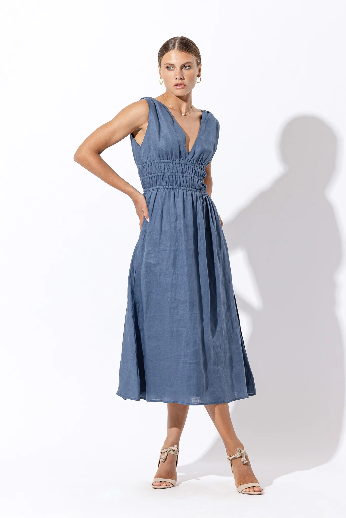 Violet Linen Midi Dress In Ash - Blue CSN - Image 4