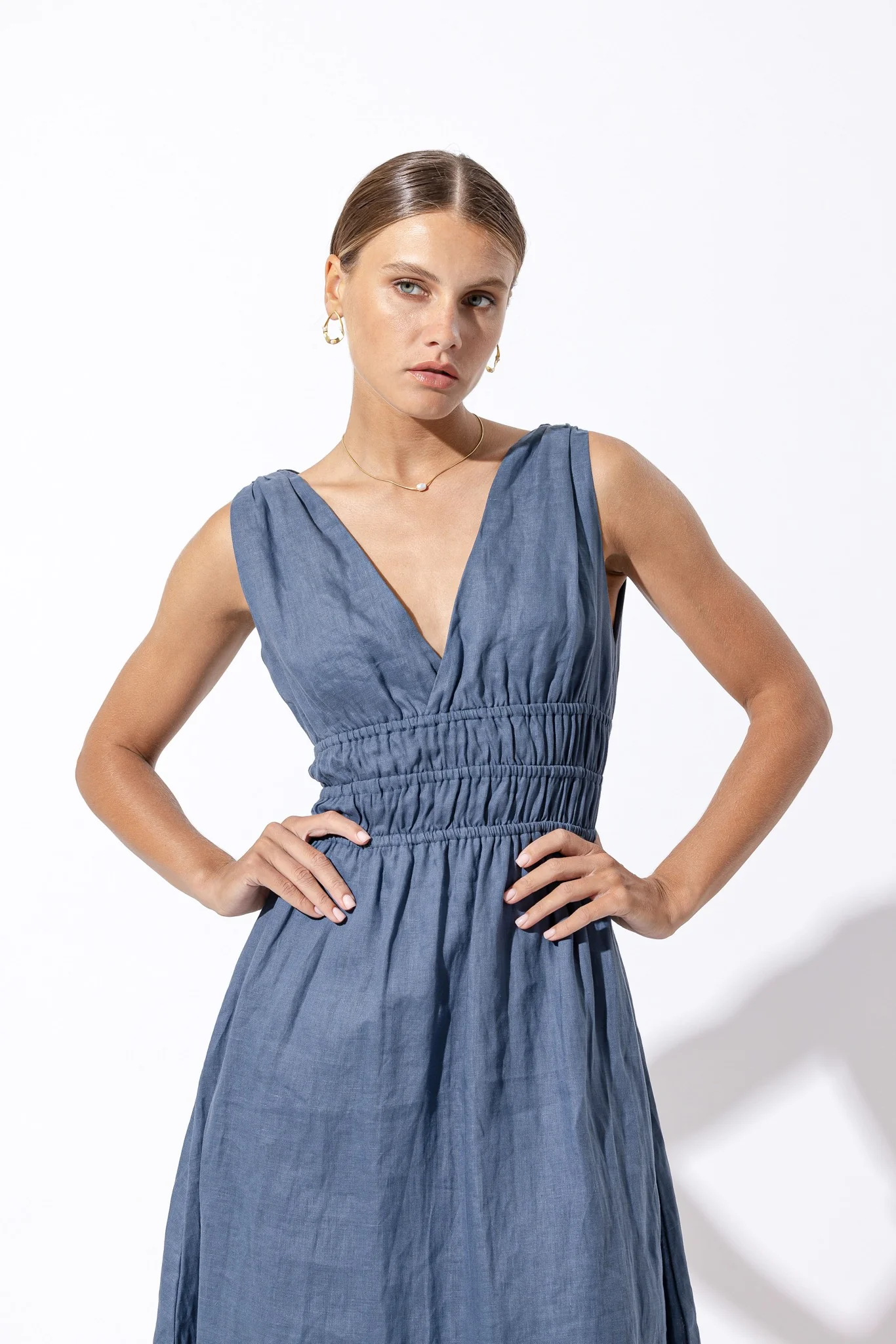 Violet Linen Midi Dress In Ash - Blue CSN - Image 6