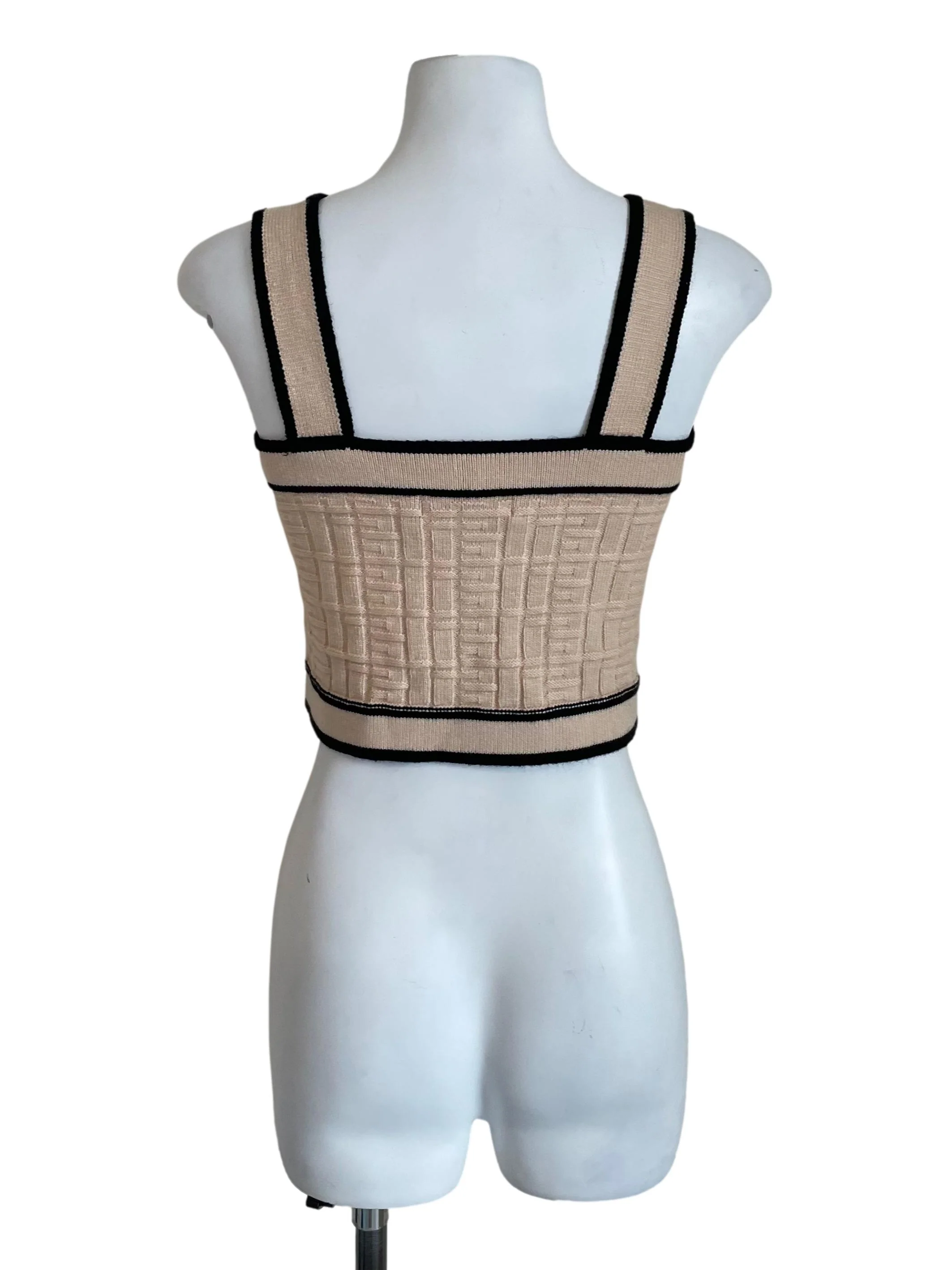 Warm Ivory Black Trace Knit Crop Top - Image 2