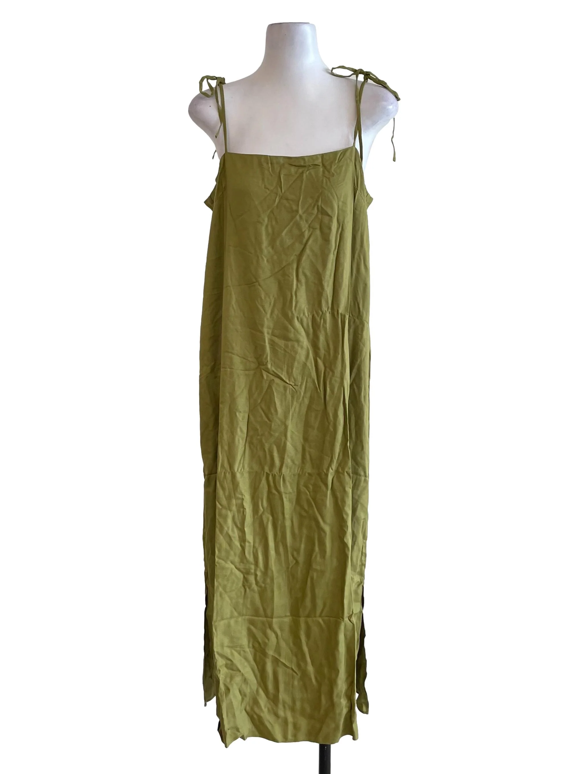 Warm Olive Tie Straps Baggy Dress