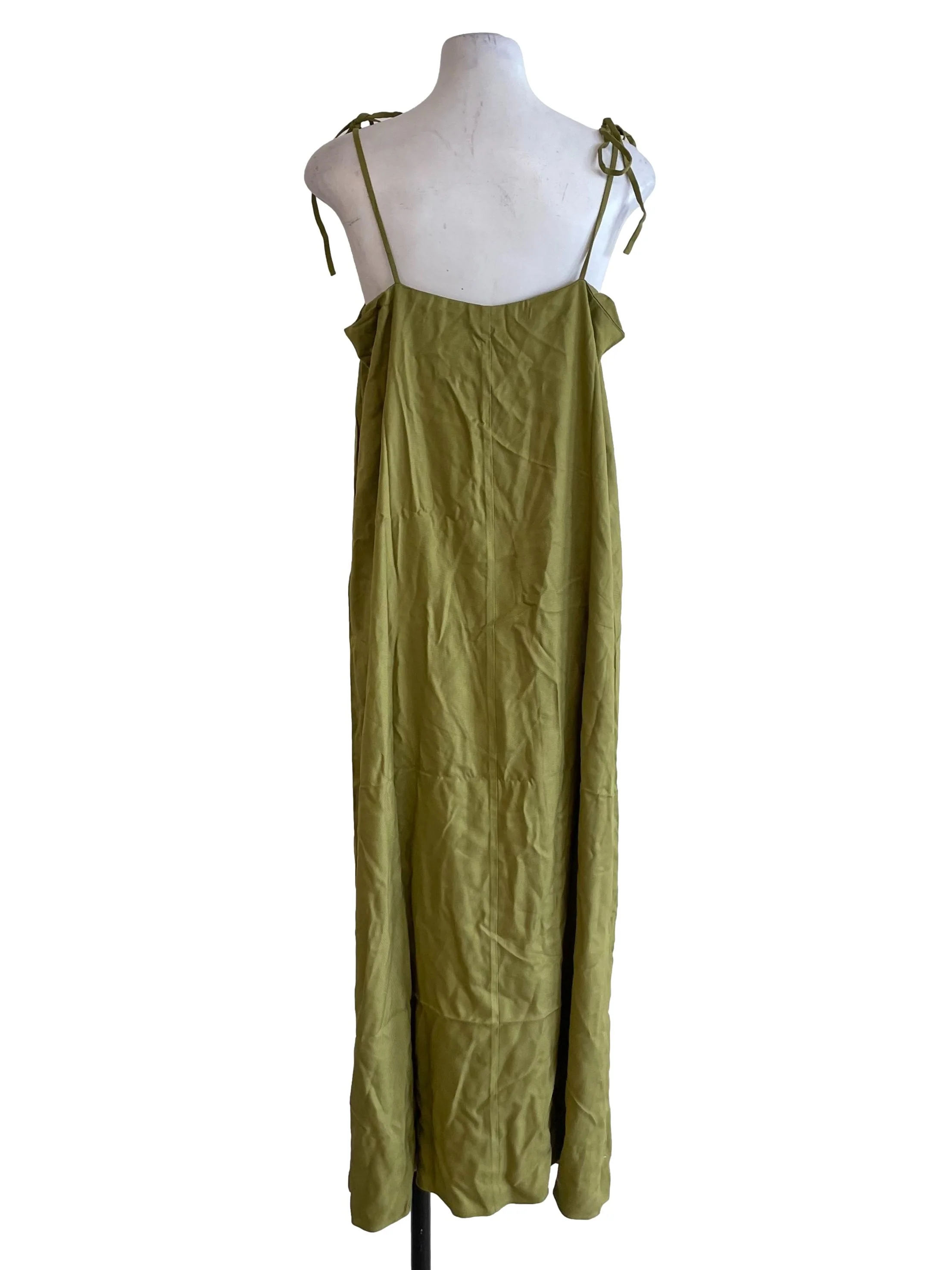 Warm Olive Tie Straps Baggy Dress - Image 2