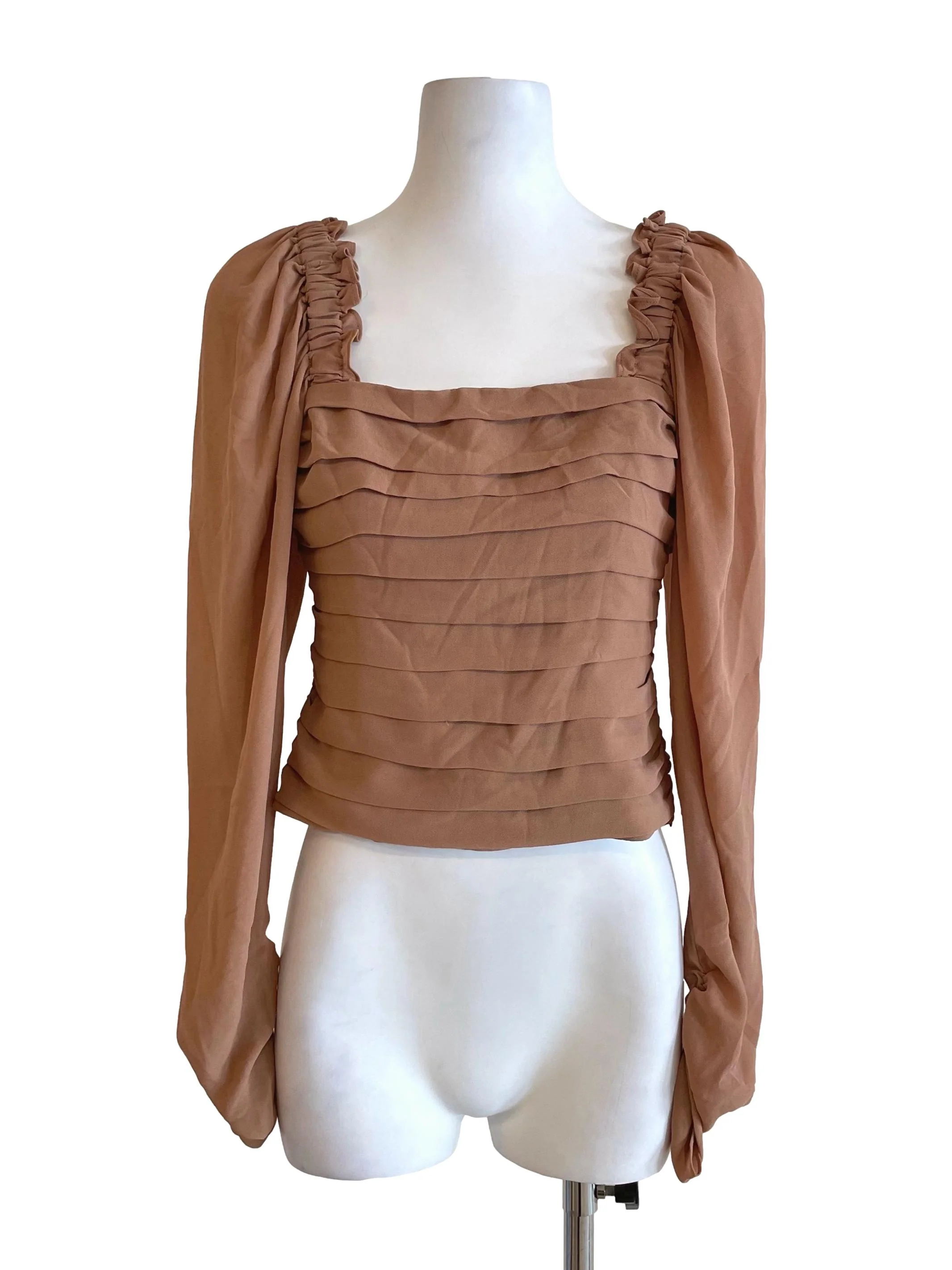 Warm Peanut Mutton Leg Sleeves Chiffon Top