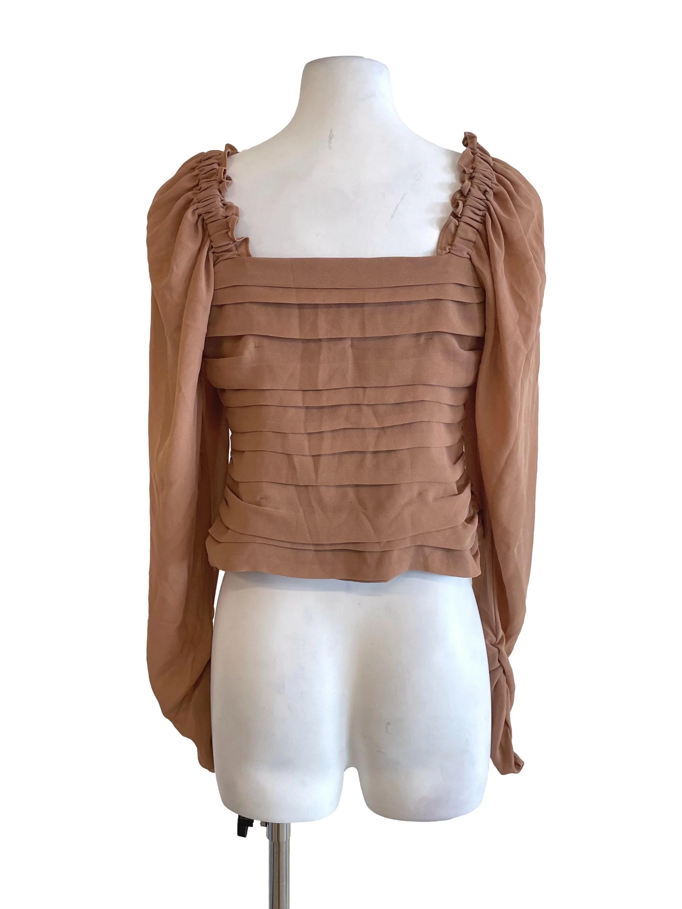Warm Peanut Mutton Leg Sleeves Chiffon Top - Image 2