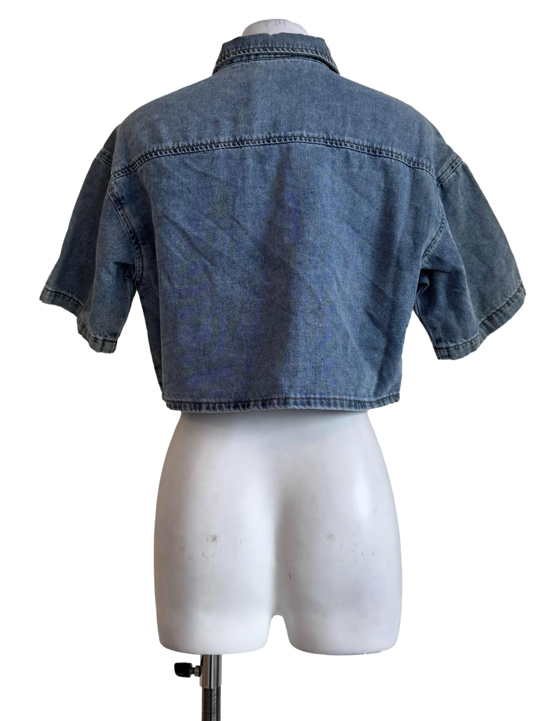 Wash Denim Silver Button Shirt - Image 2
