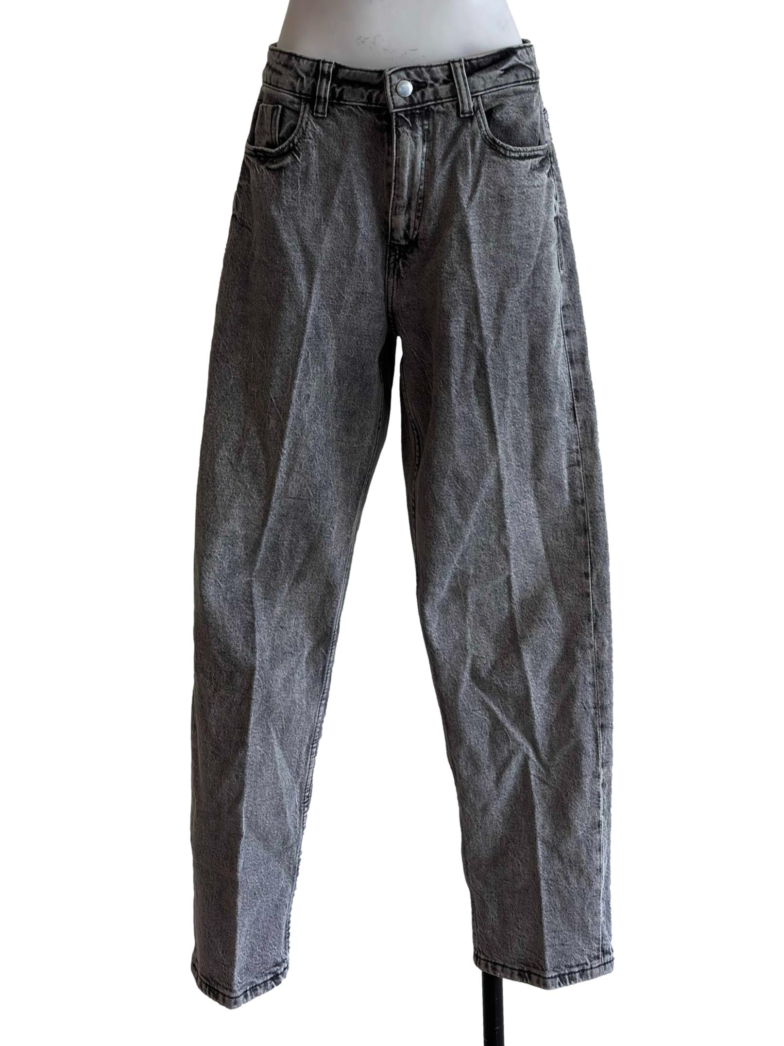 Washed Black Denim Straight Jeans