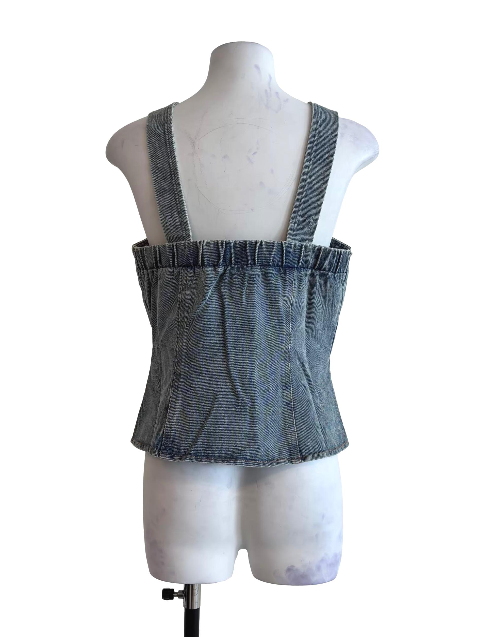 Washed Blue Buttoned Denim Top - Image 2