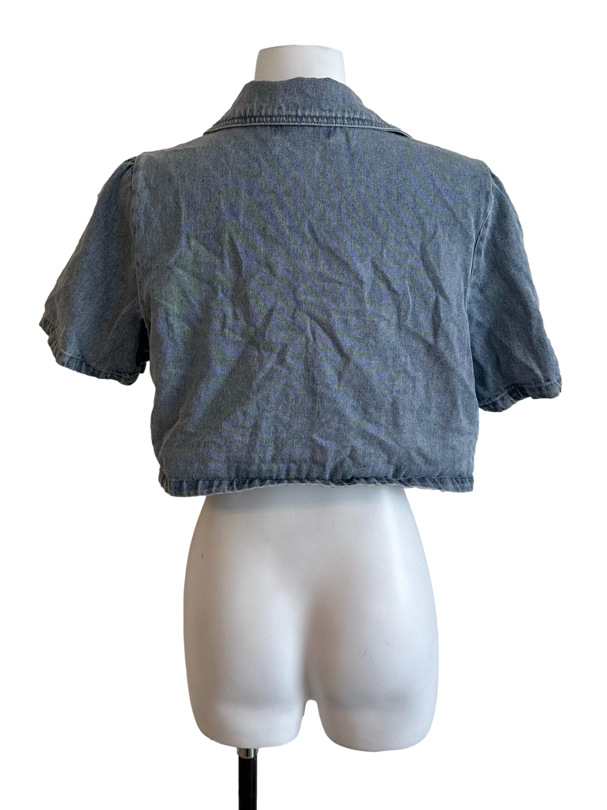 Washed Blue Denim Collar Top - Image 2