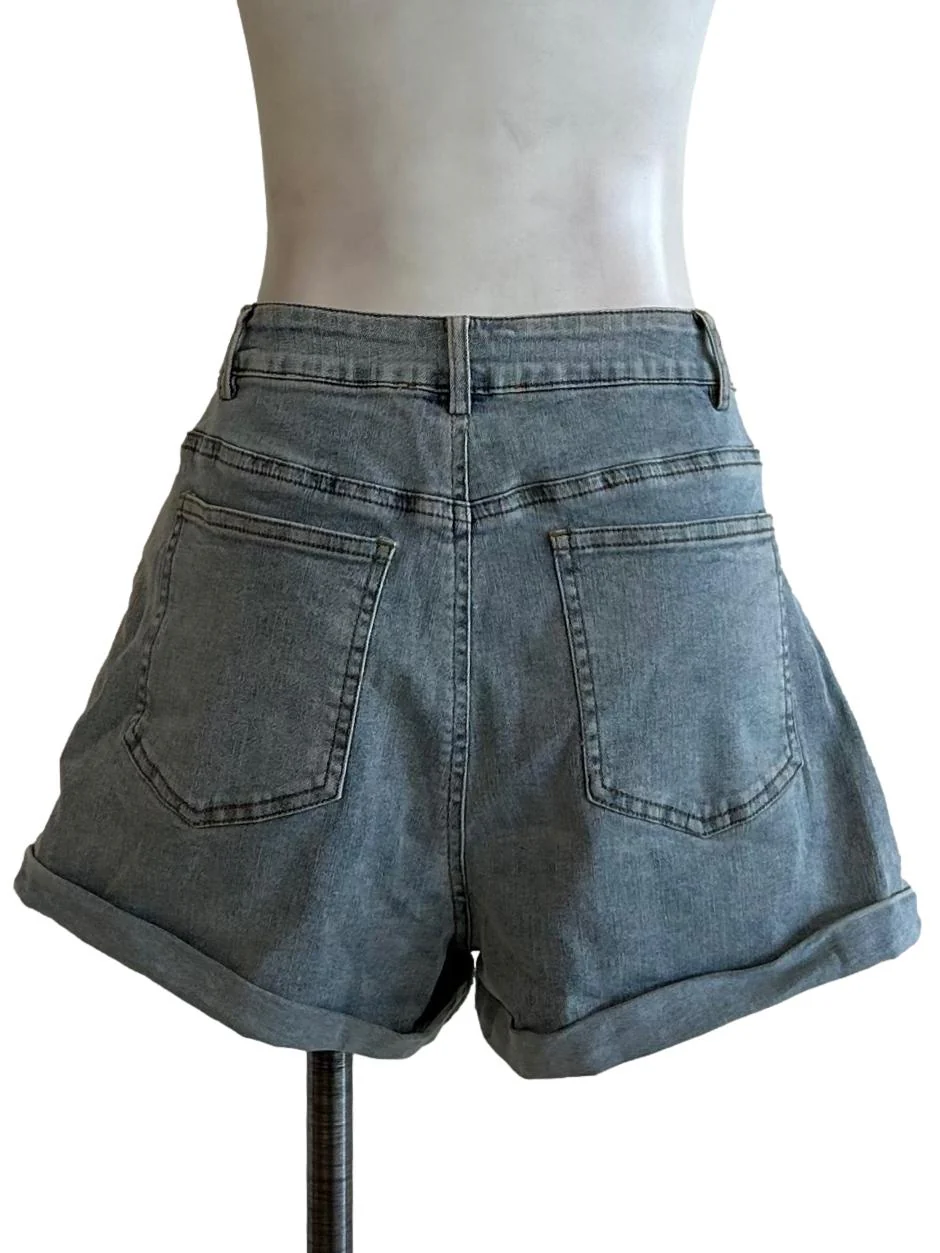 Washed Blue Denim Shorts - Image 2