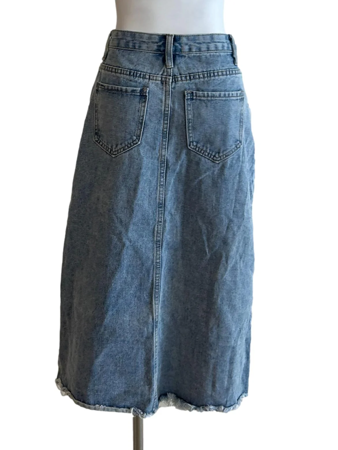 Washed Blue Denim Slit Skirt - Image 2