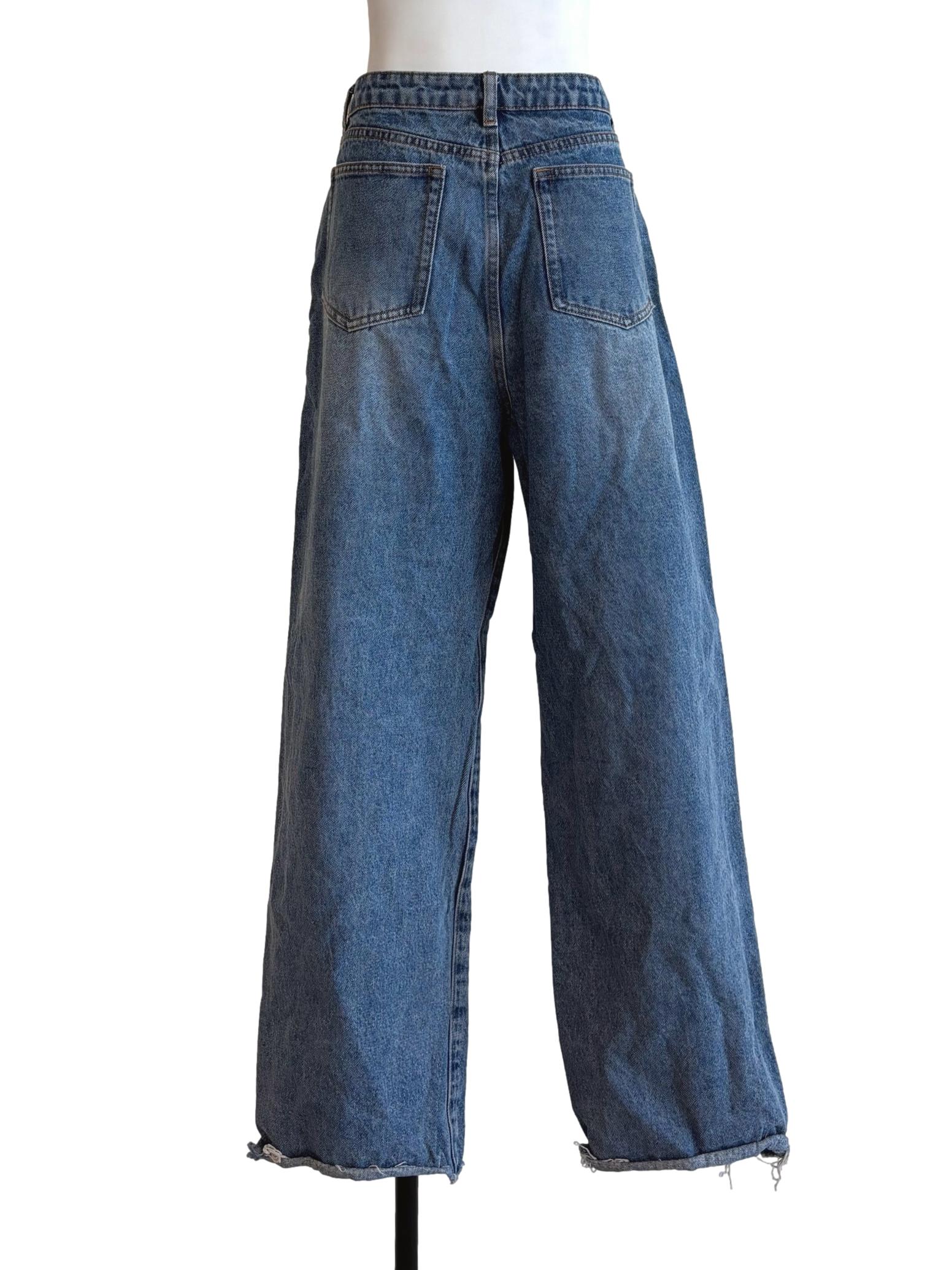 Washed Blue Frayed Wide Jeans LB - Image 2
