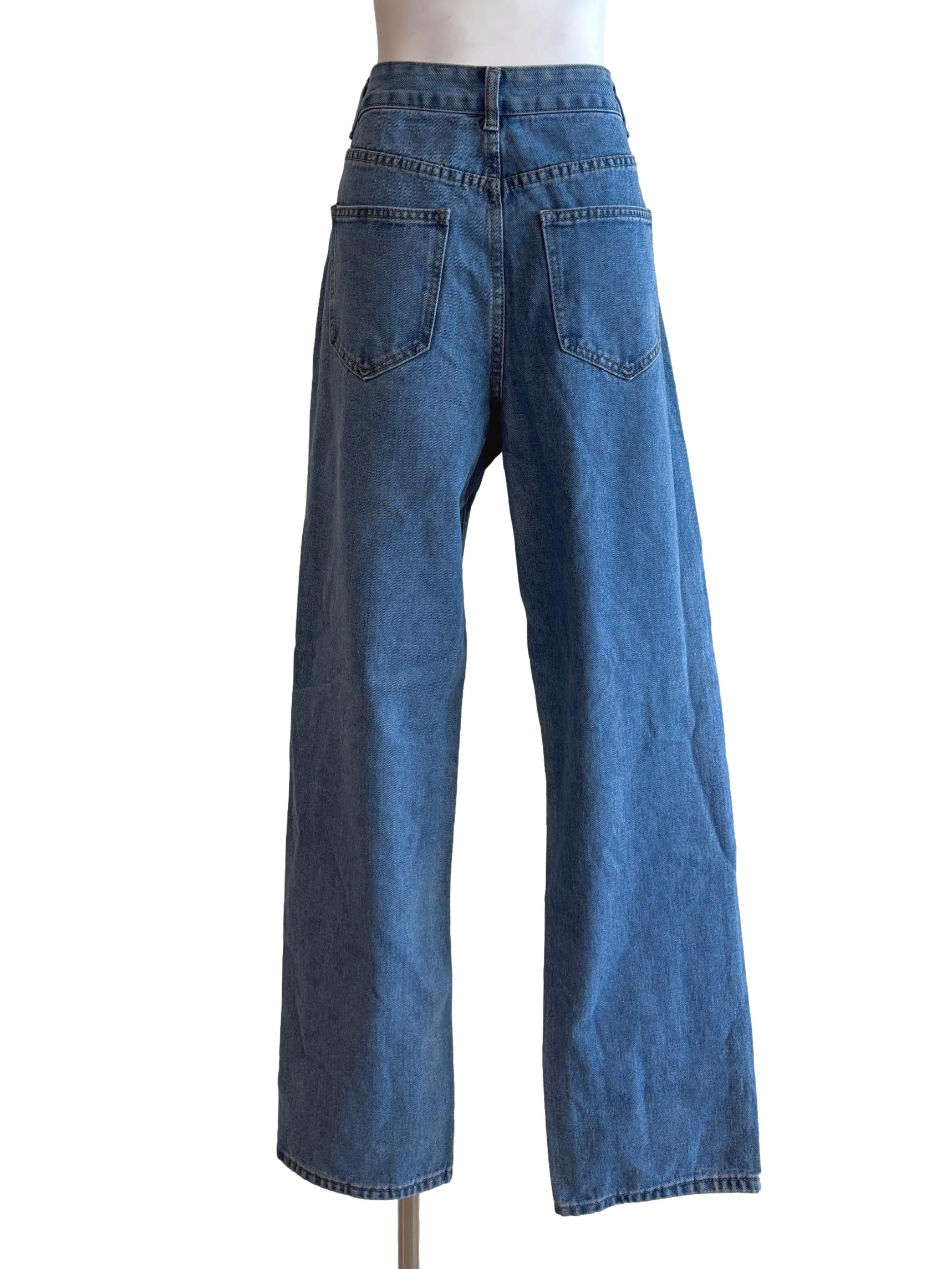 Washed Blue Straight Cut High Rise Jeans - Image 2