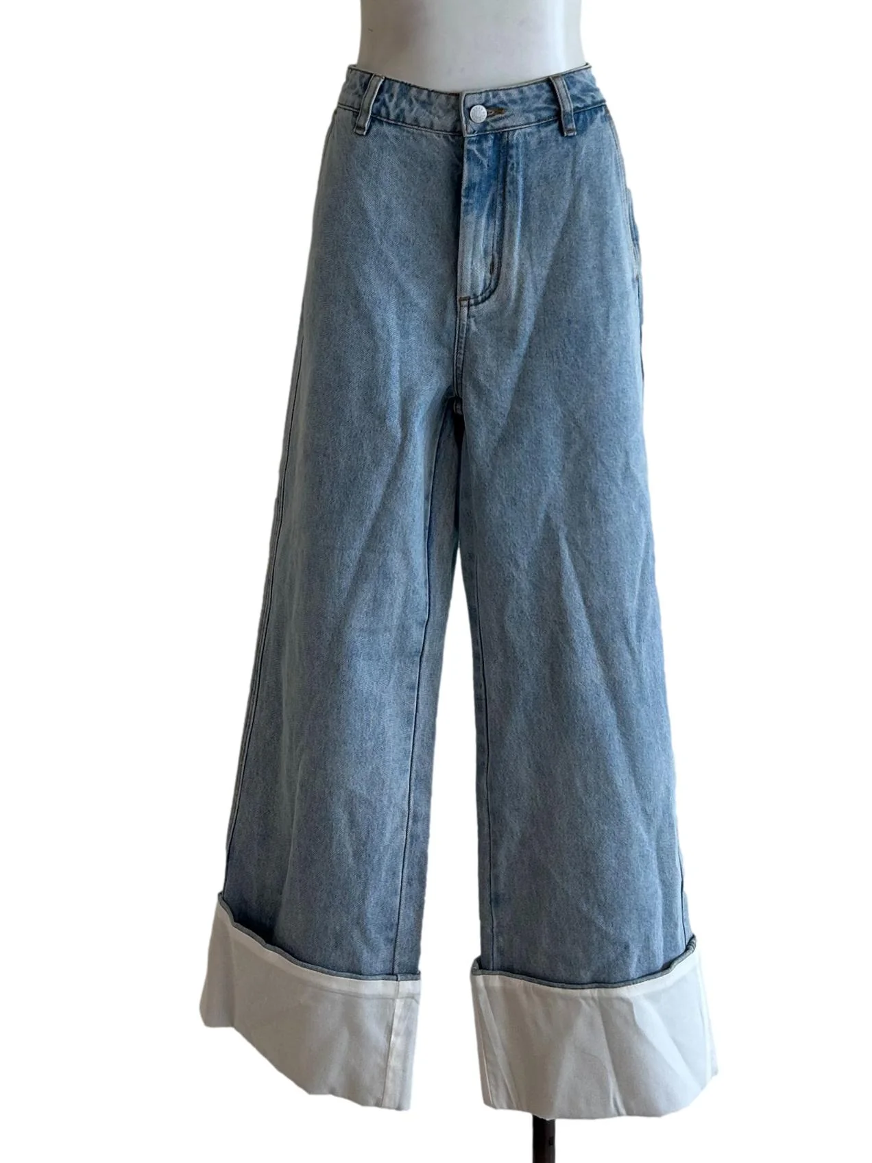 Washed Blue Turn Up Jeans