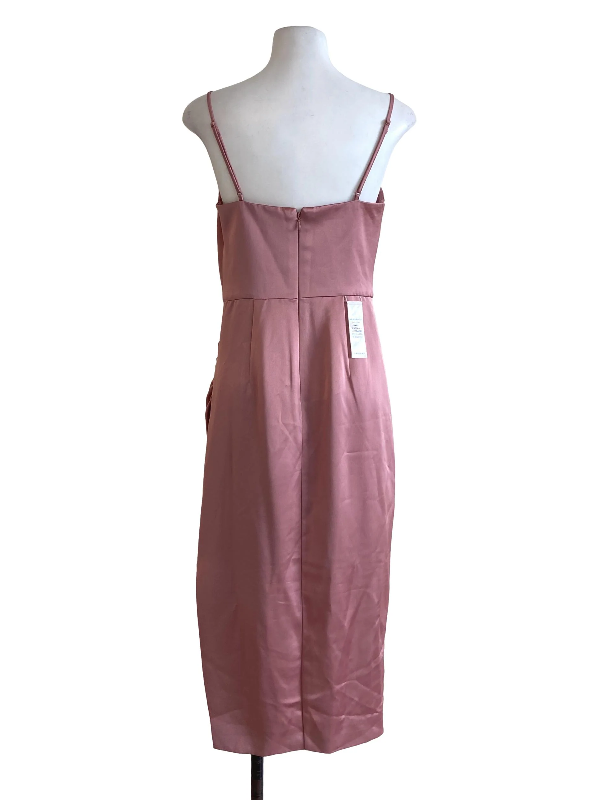 Watermelon Pink Silk Sleeveless Cowl Slit Sheath Dress - Image 2