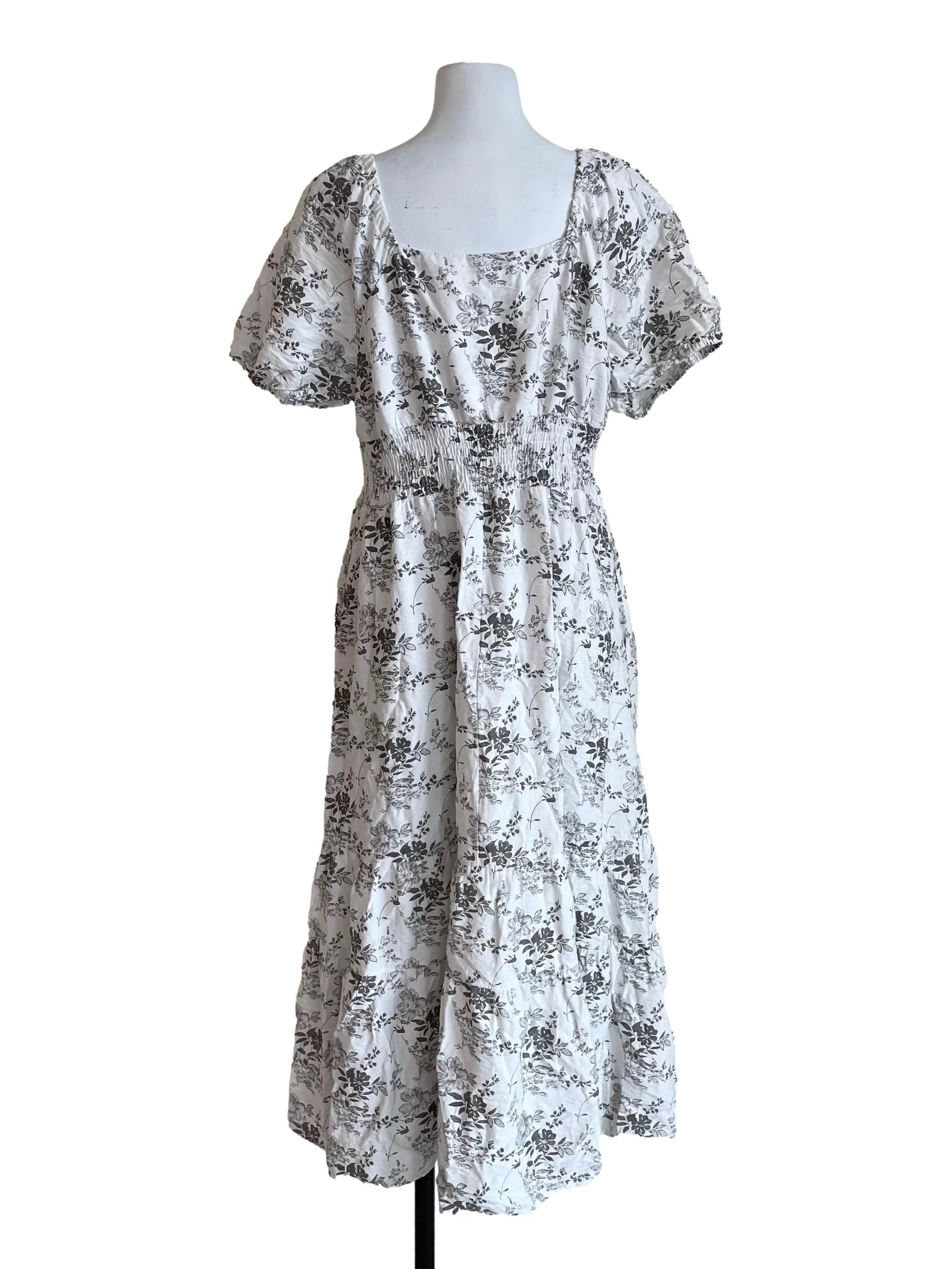White And Ash Floral Puff Sleeve Dress - Image 2