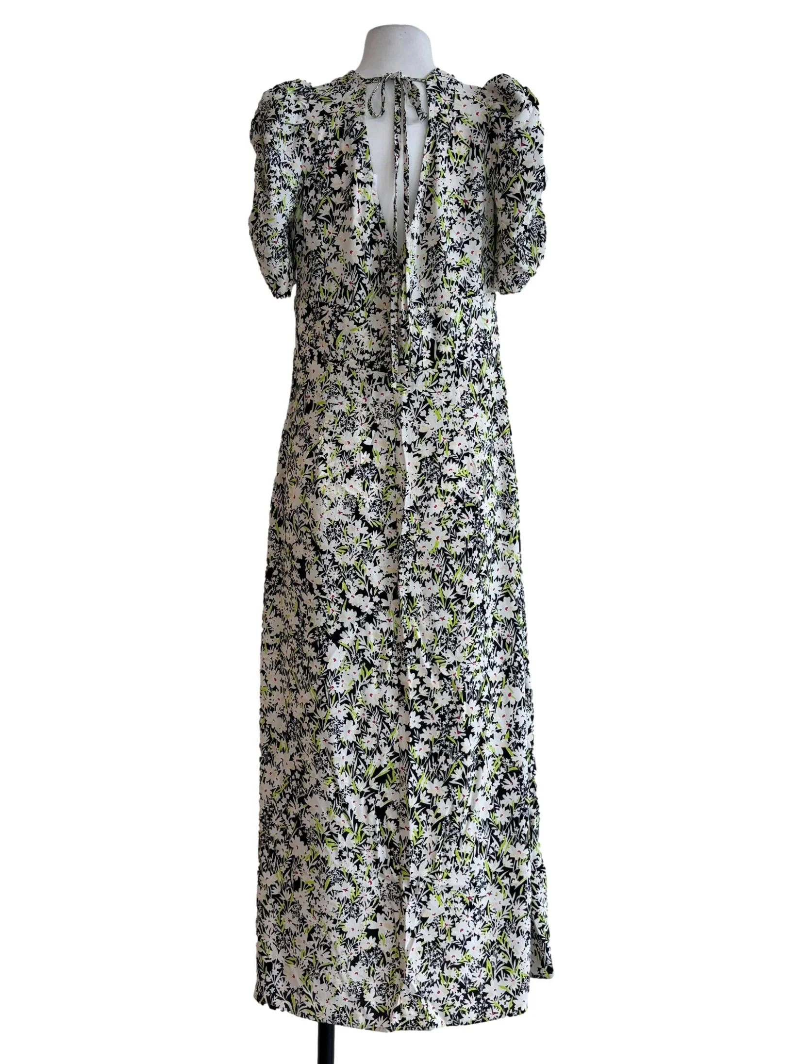 White And Green Floral V-Neck Dress - Image 2