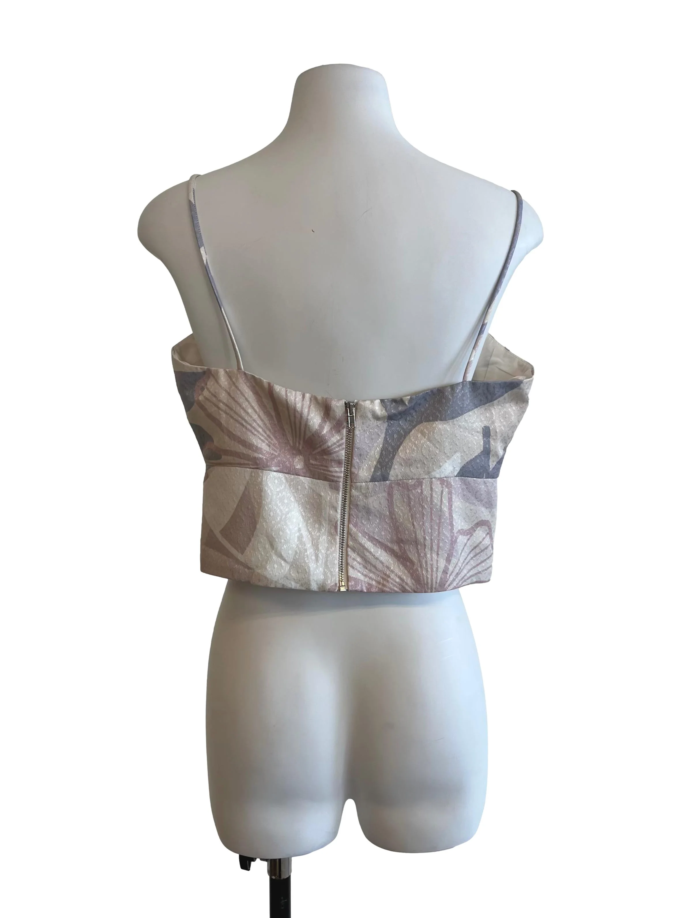 White And Mauve Printed Cropped Top - Image 2