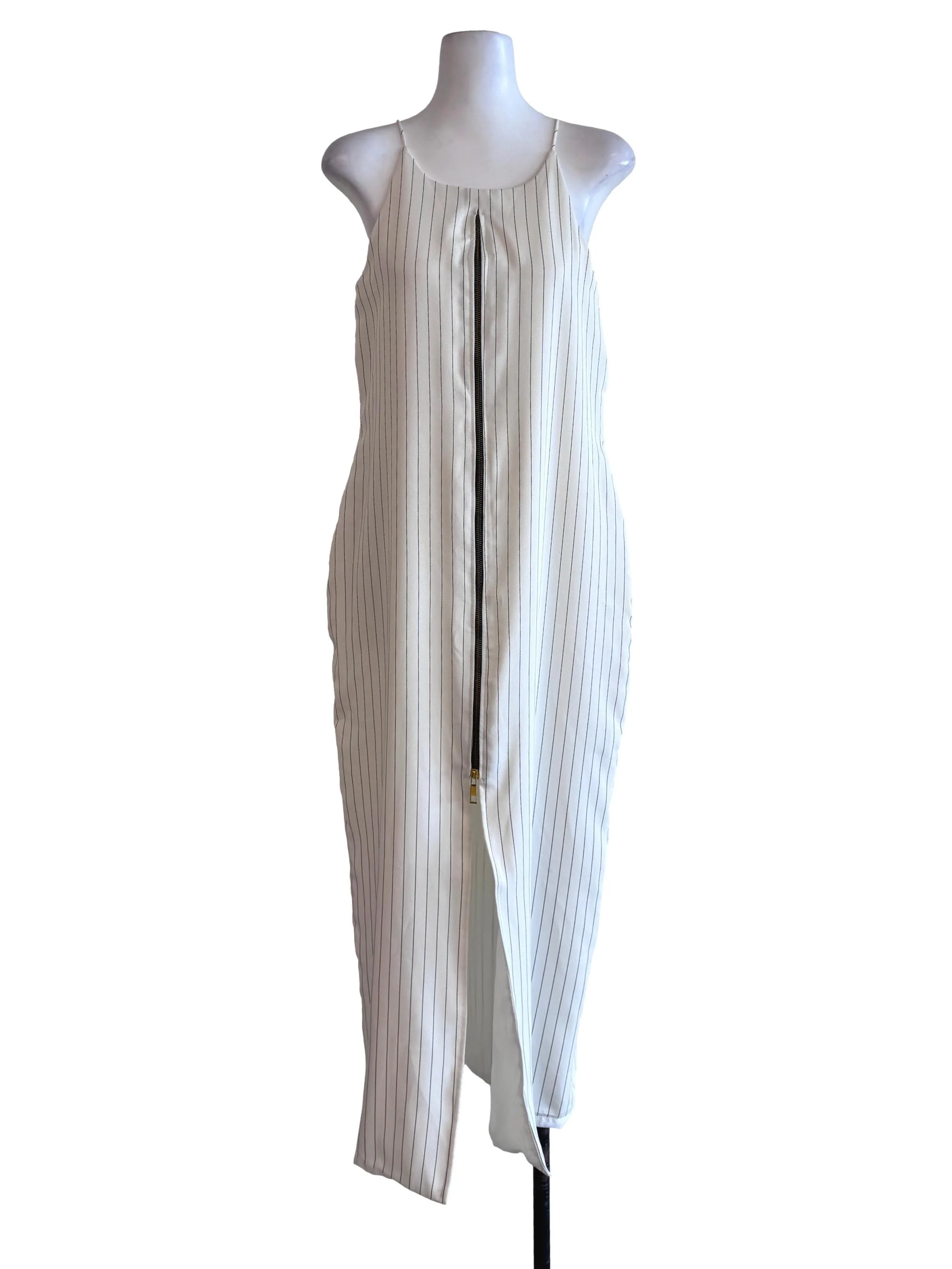 White Black Stripe Slip Dress