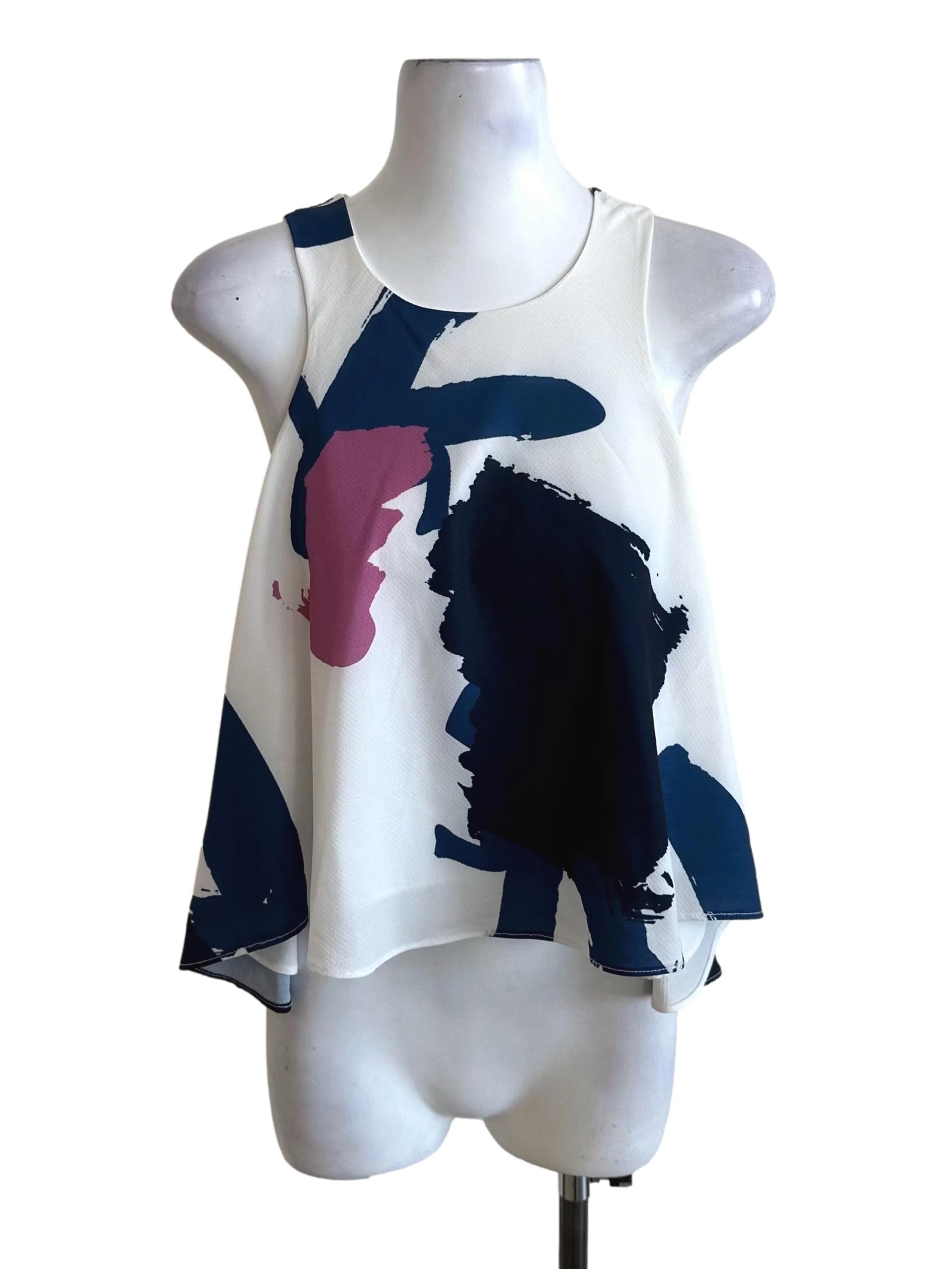 White Blue Abstract Pattern Loose Top