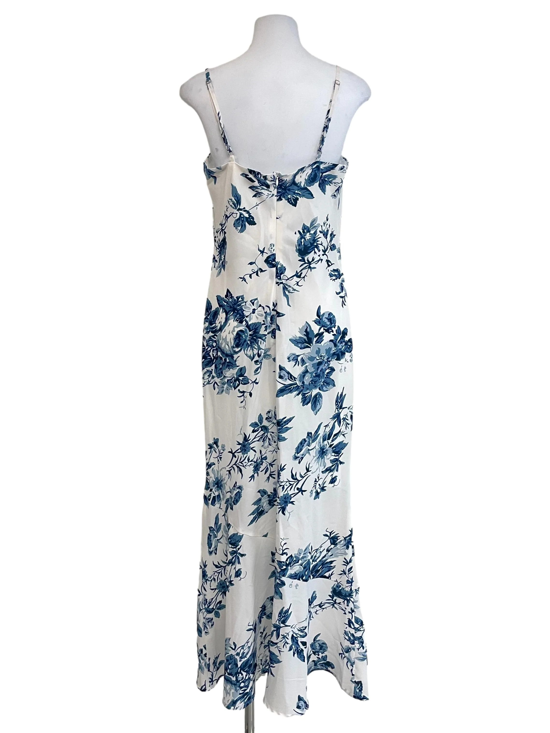 White &Blue Floral Bias Dress - Image 2