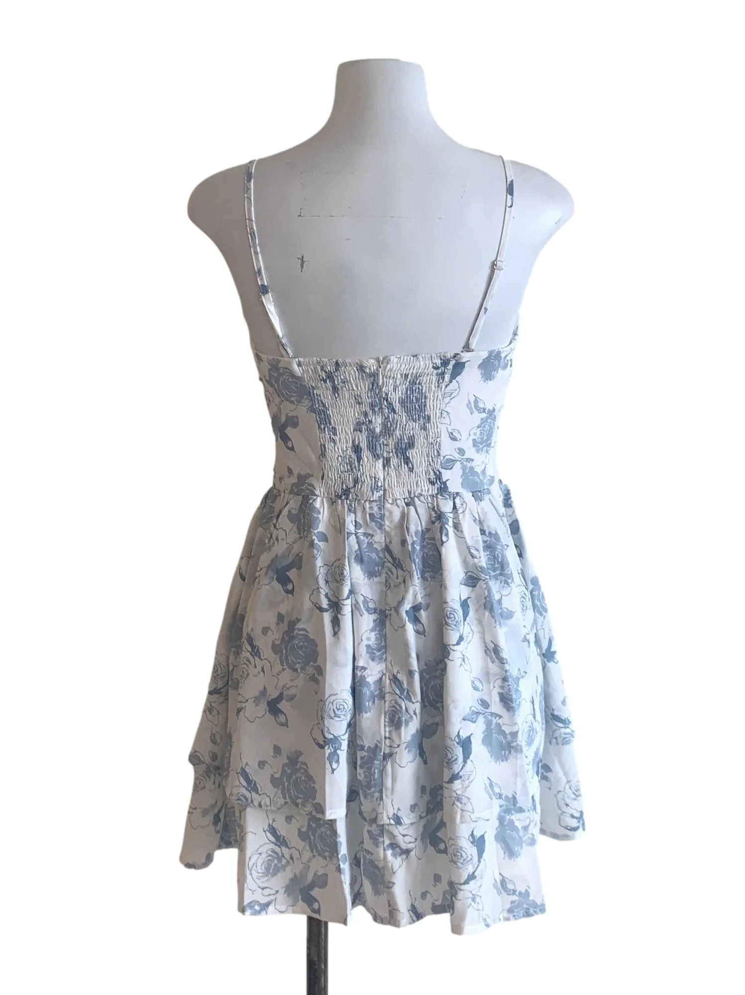 White Blue Floral Pattern Sun Dress - Image 2