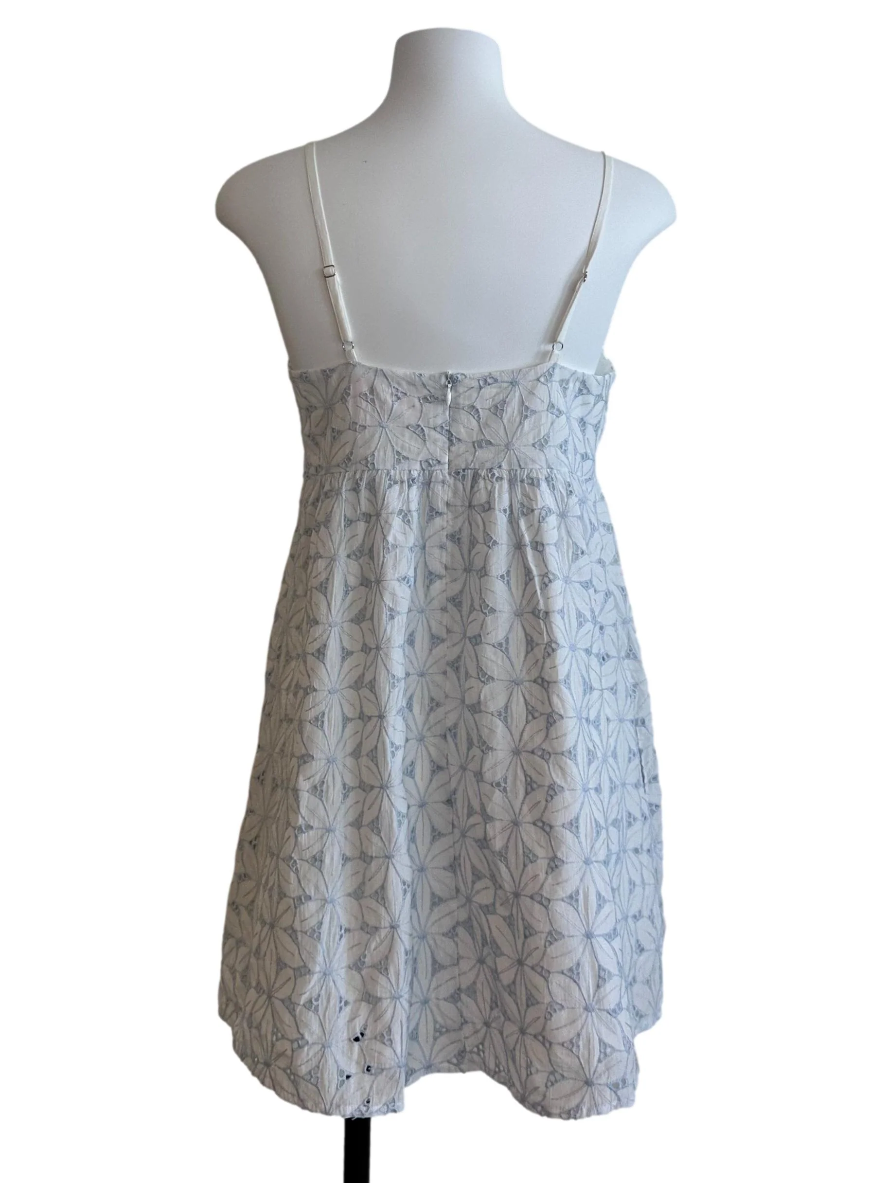 White Blue Floral Textured Lace Dress - Image 2