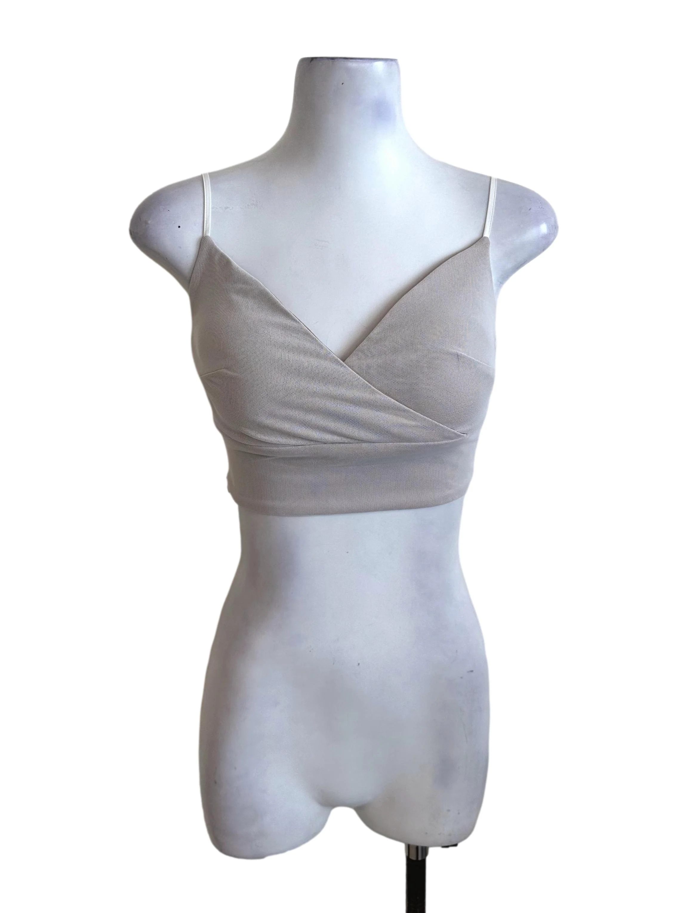 White Brown Mesh Net V Neck Spaghetti Strap Top