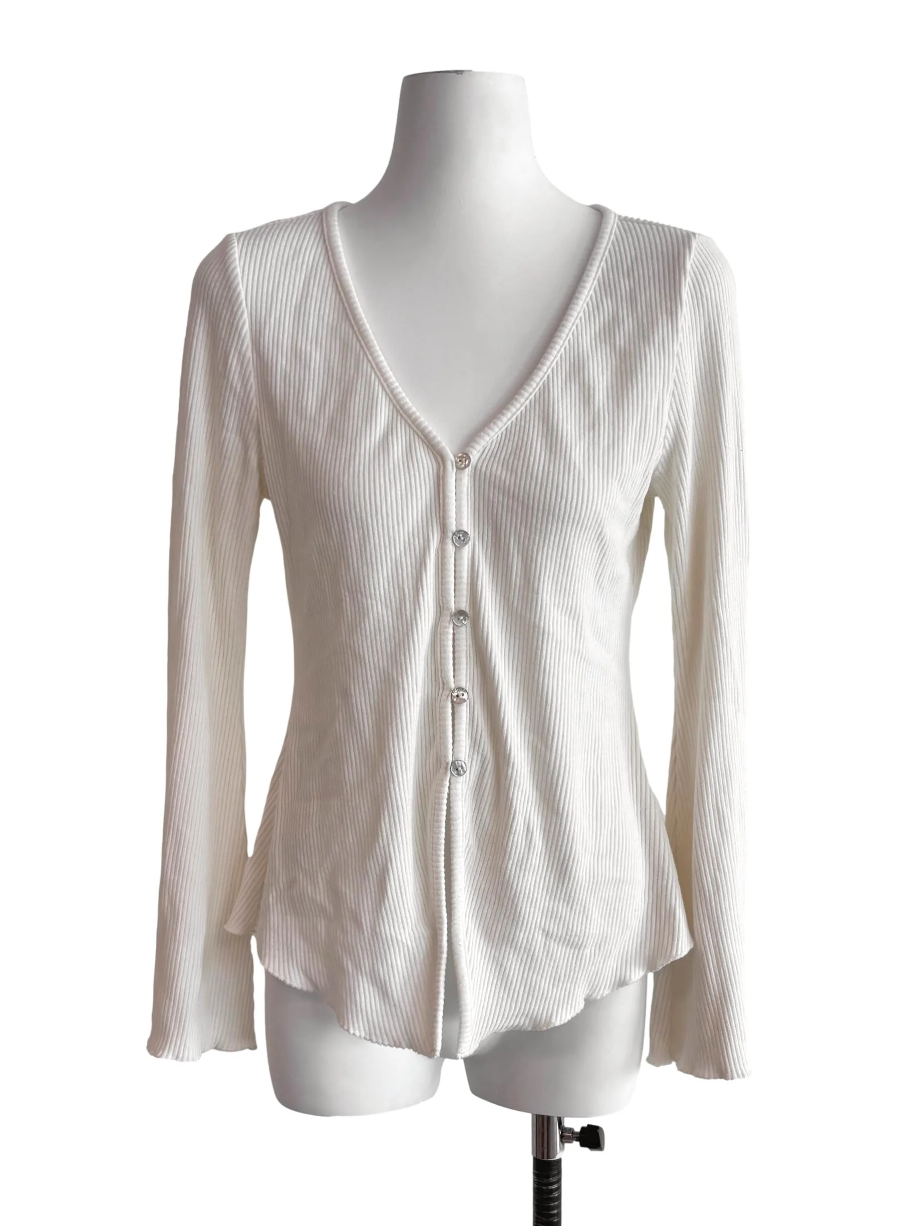 White Button Front Long Sleeve Top