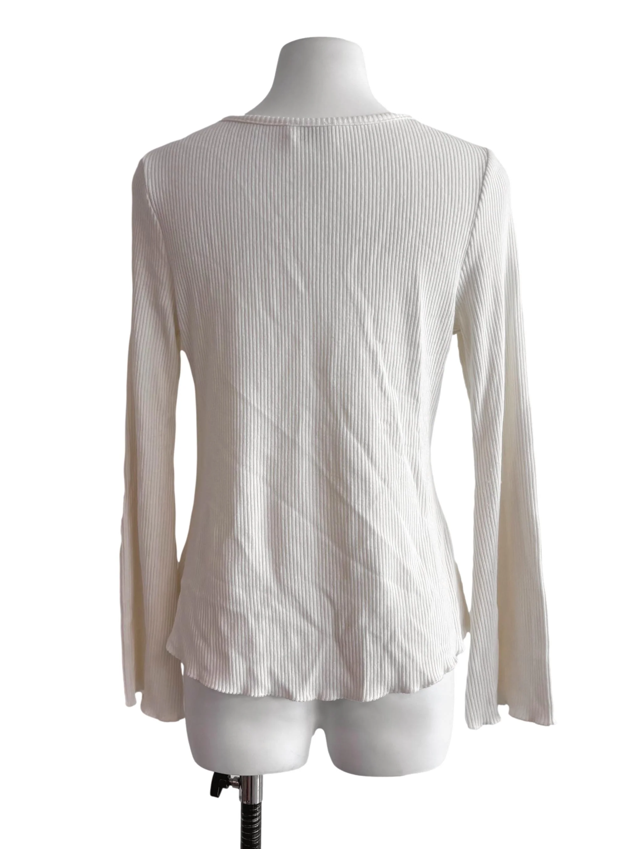 White Button Front Long Sleeve Top - Image 2