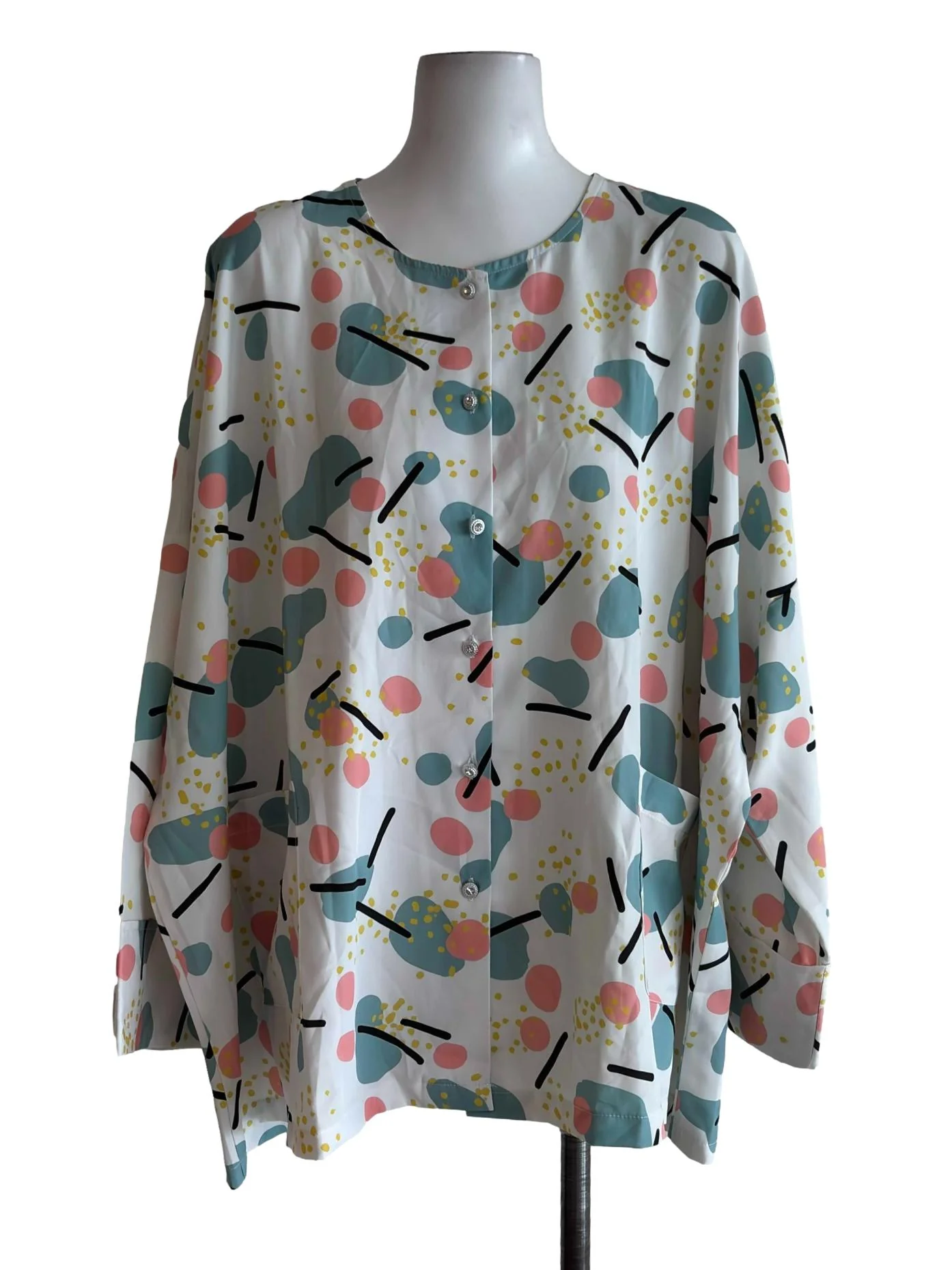 White Colorful Prints Button Blouse