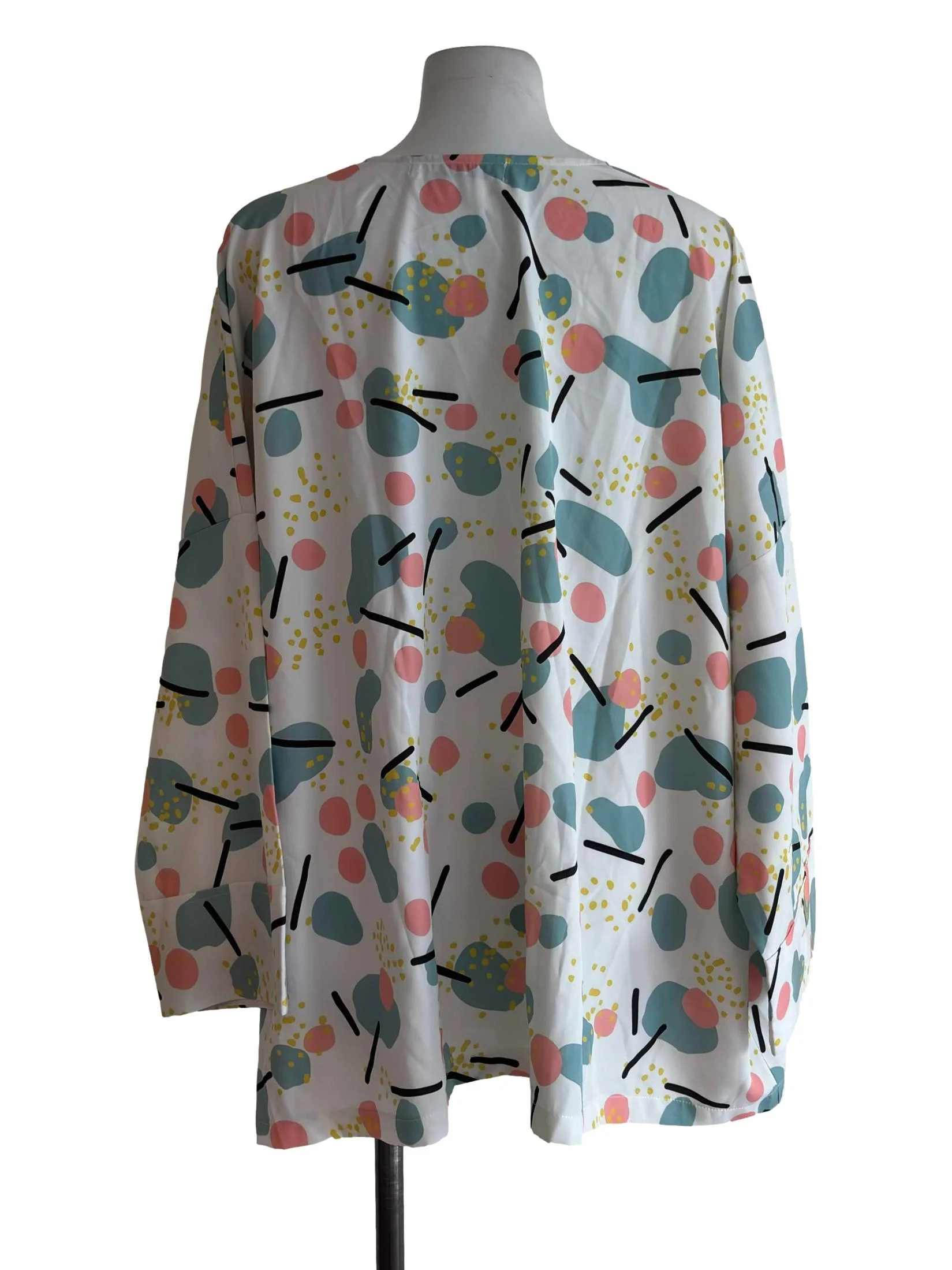 White Colorful Prints Button Blouse - Image 2