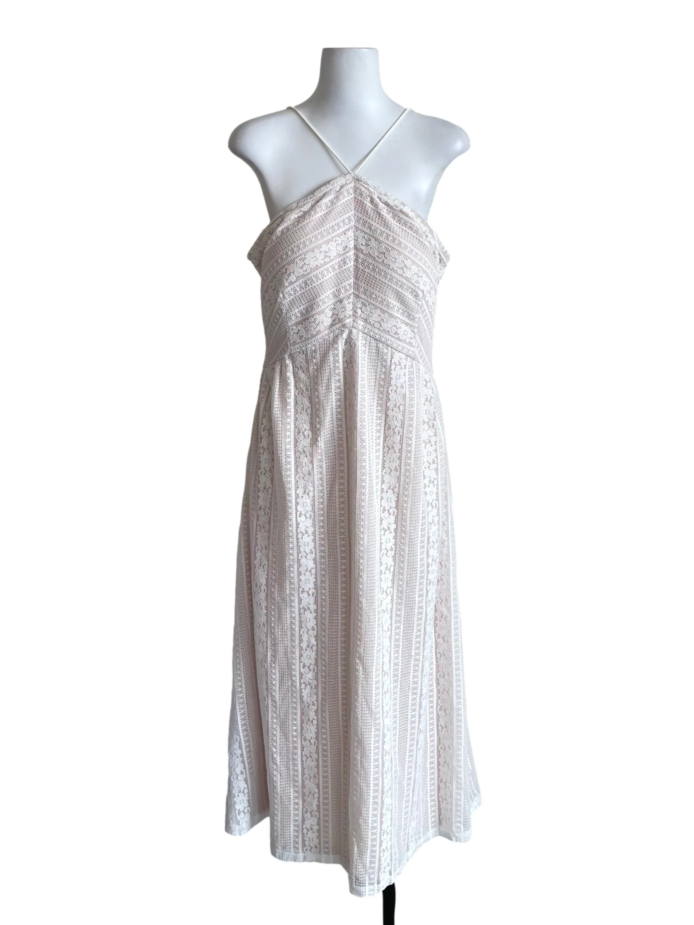 White Floral Lace Halter Dress
