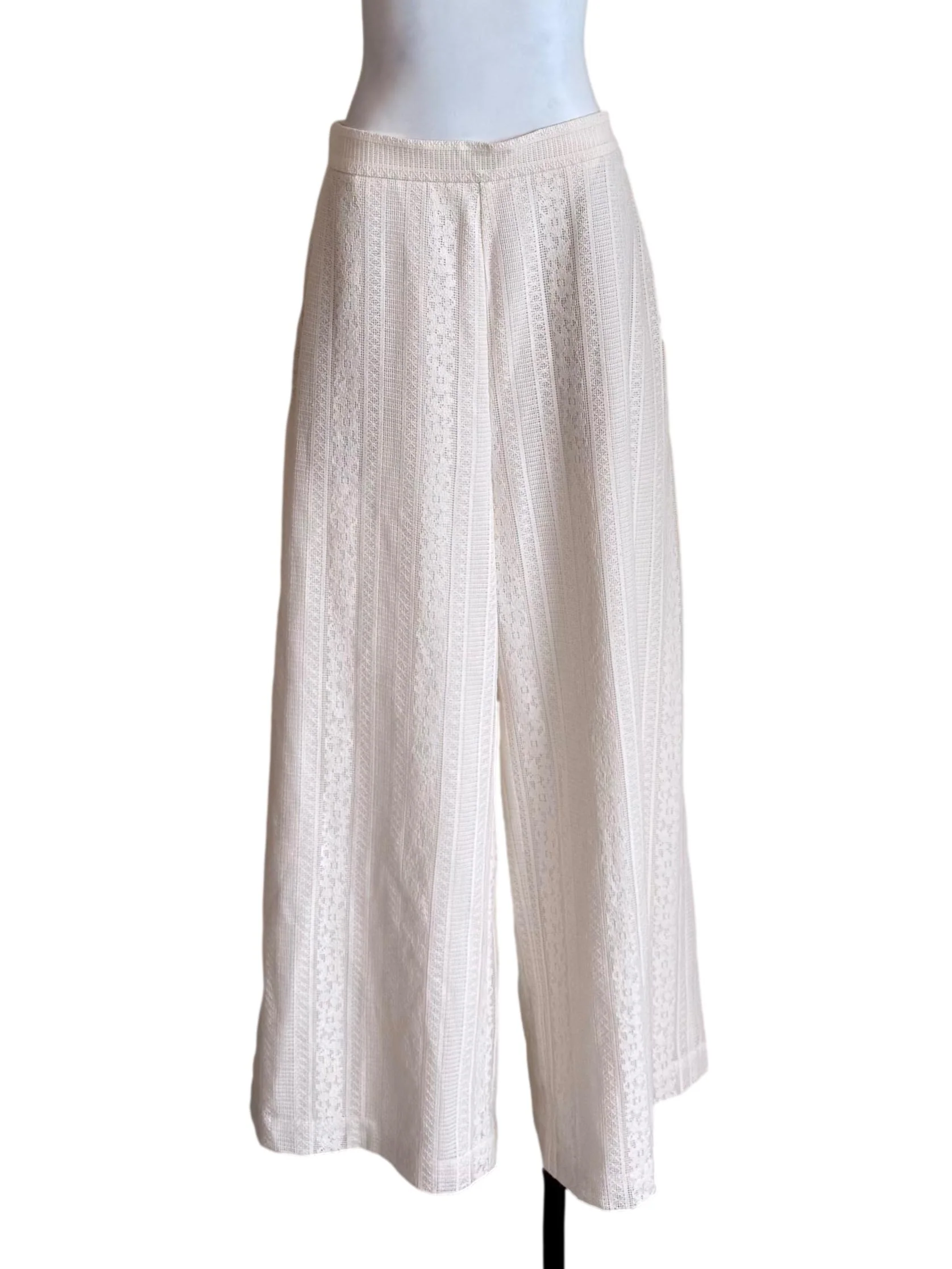 White Floral Lace Wide Leg Pants
