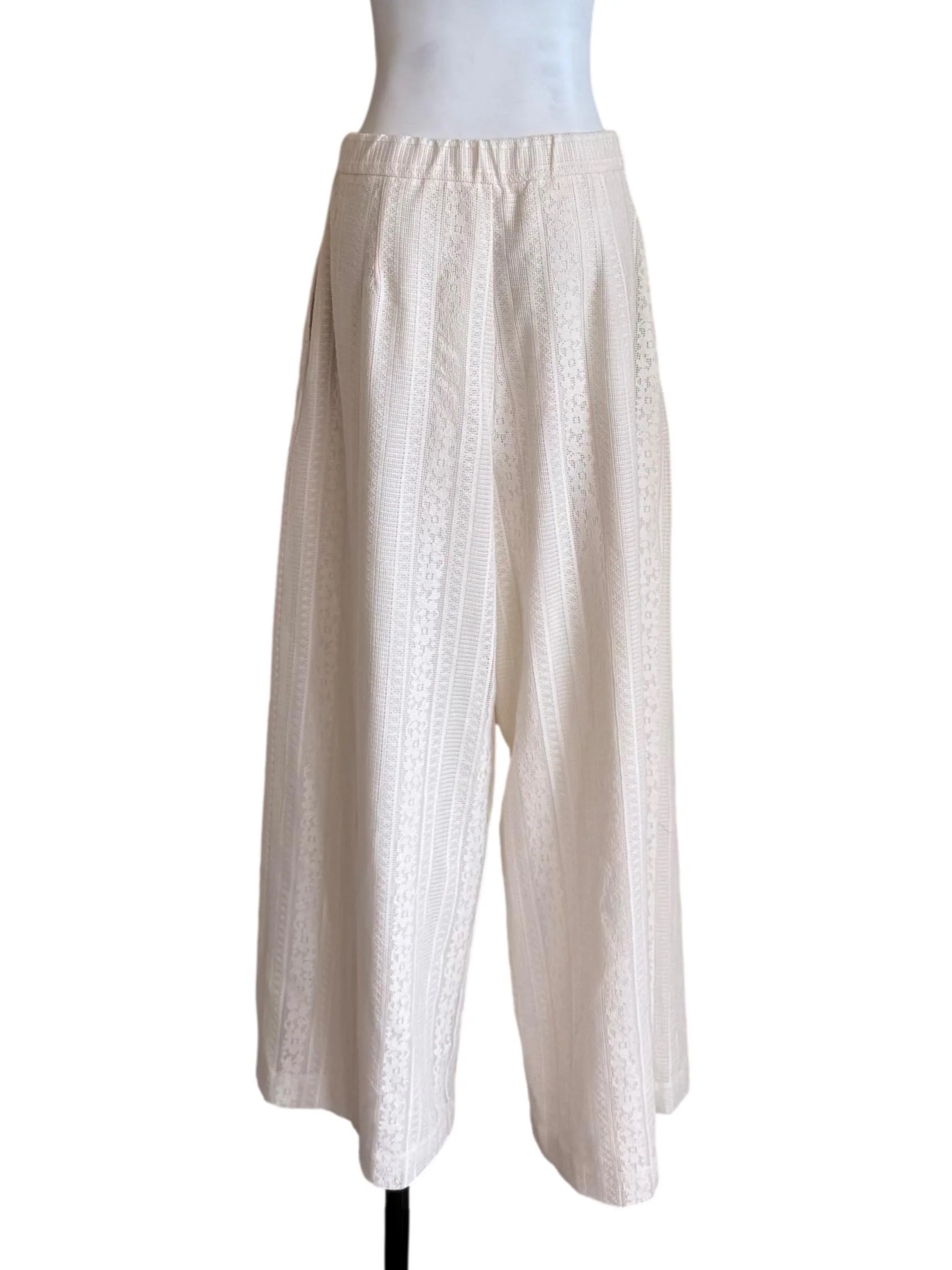 White Floral Lace Wide Leg Pants - Image 2