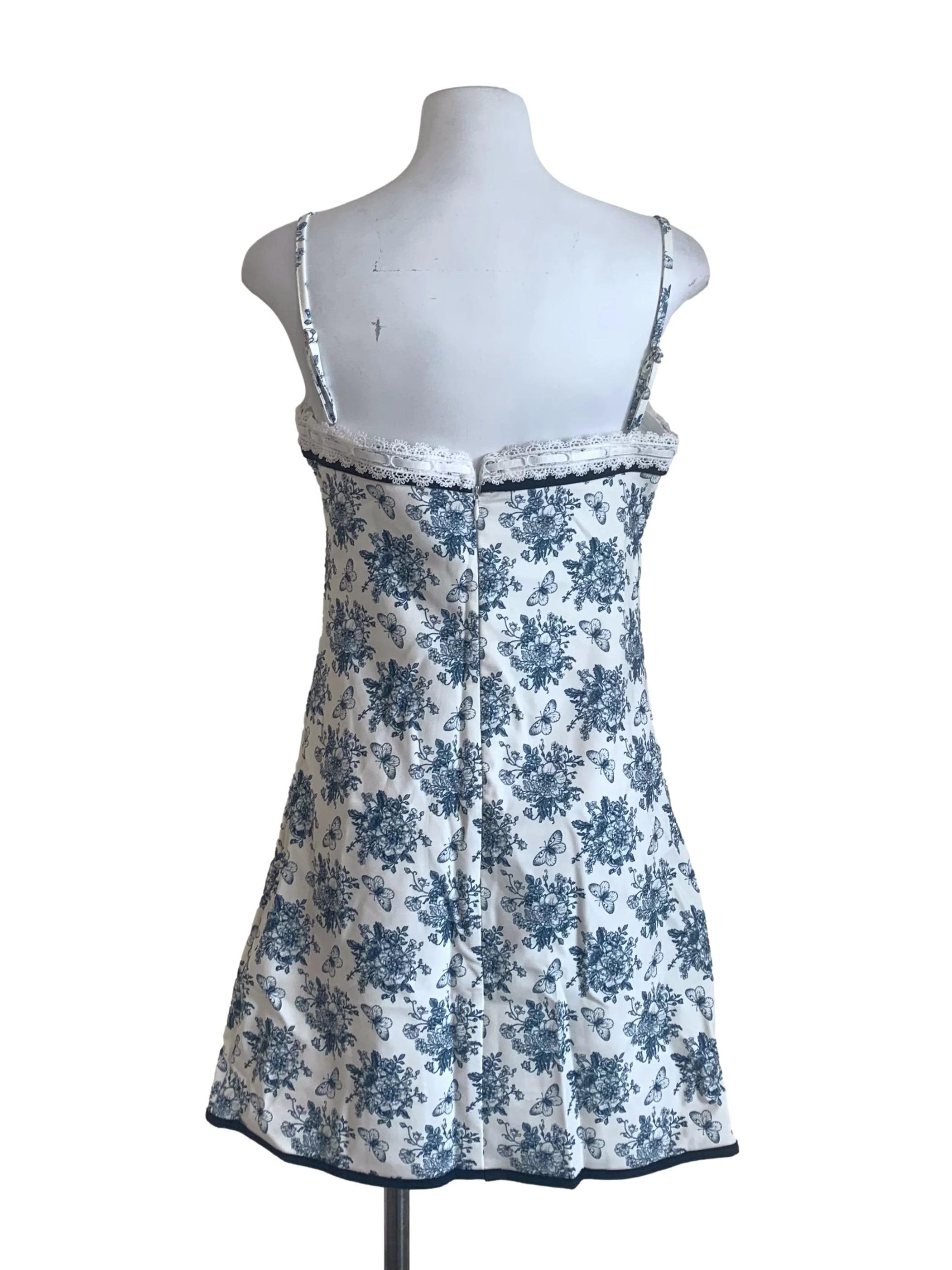 White Floral Pattern Spaghetti Strap Dress - Image 2