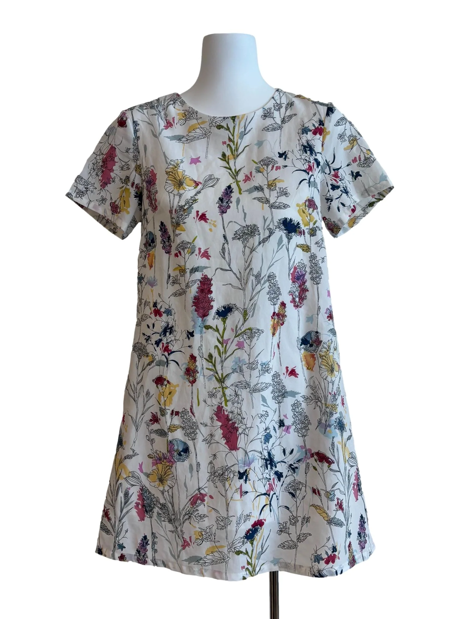 White Floral Print Short Sleeve Dress