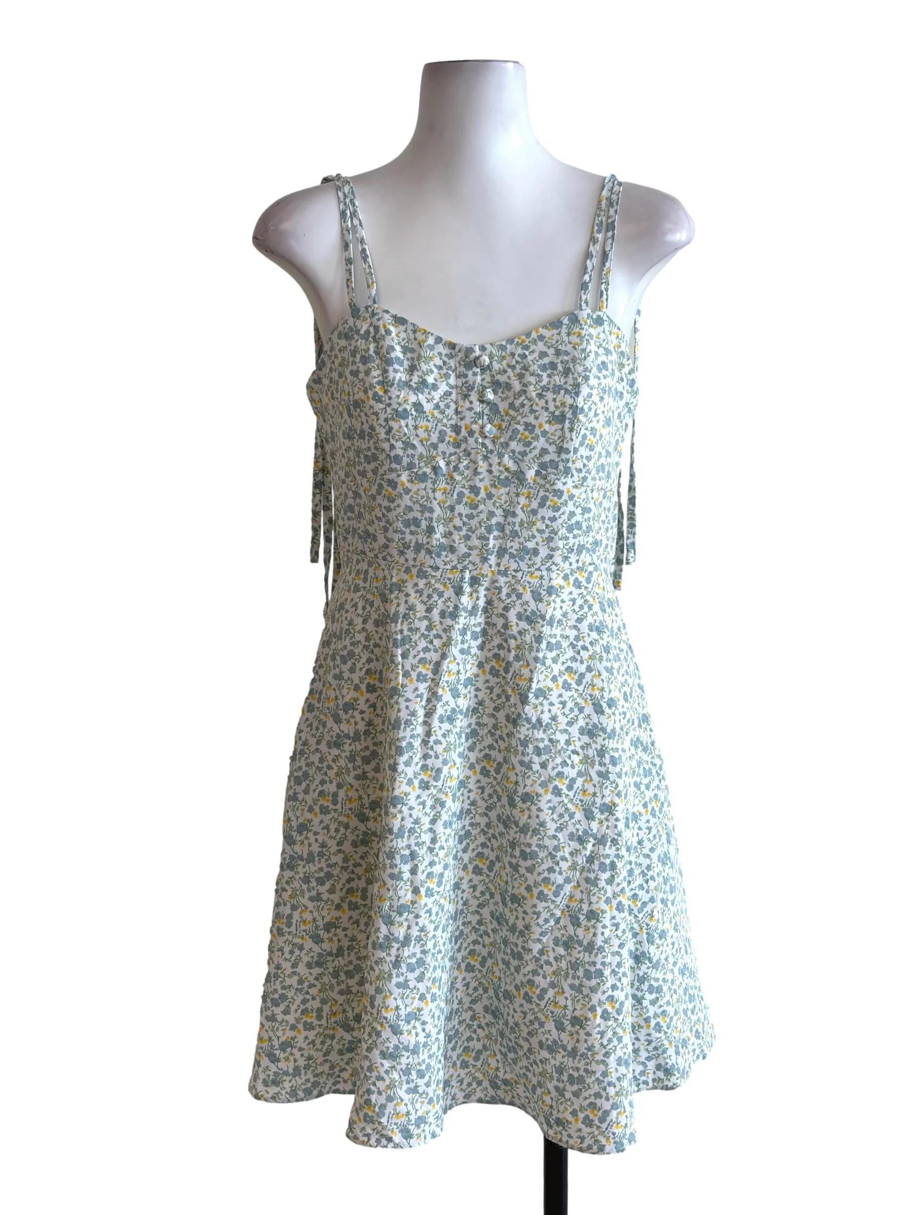 White Floral Prints Strappy Mini Dress TWL