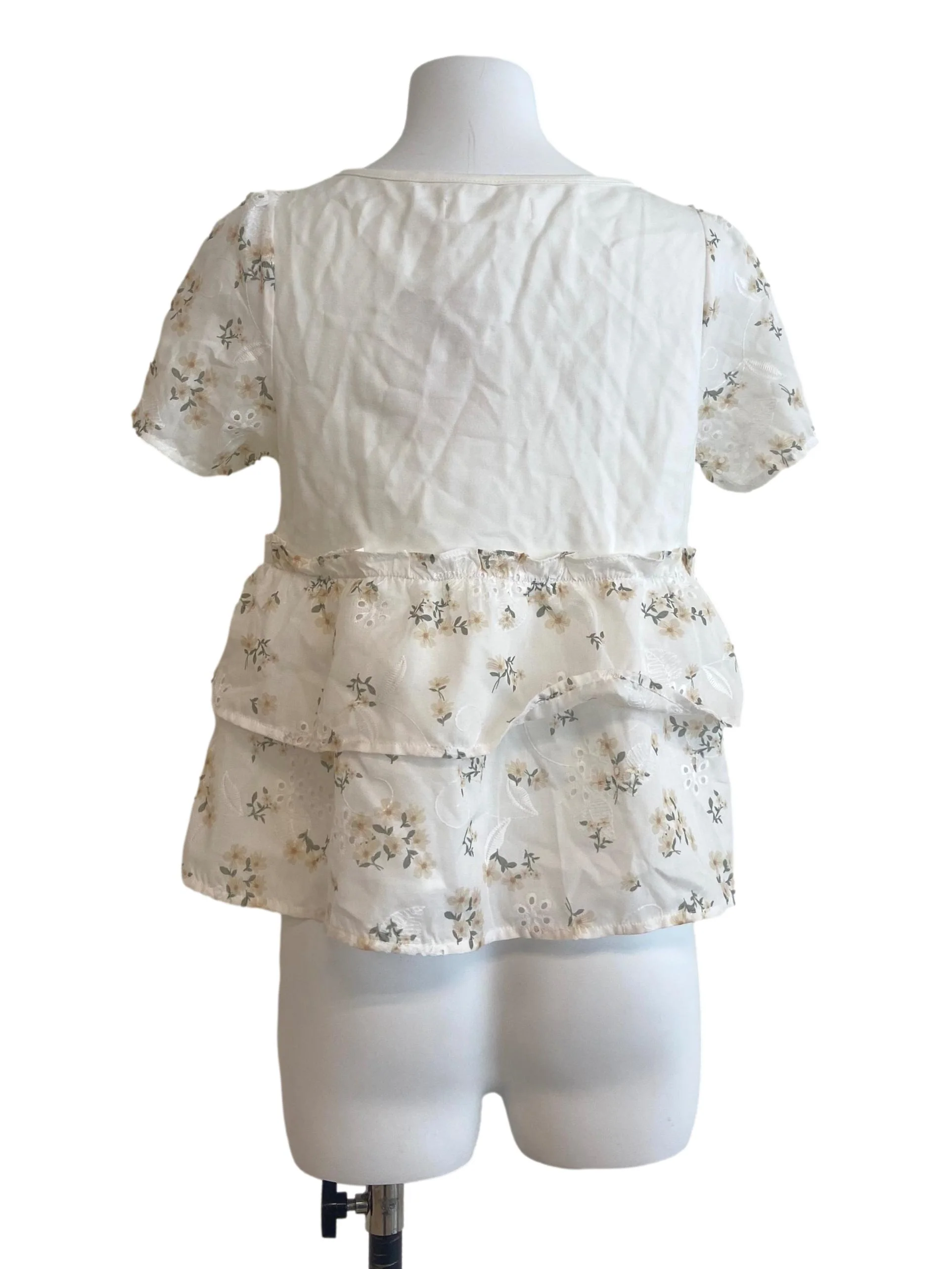 White Floral Square Neck Layered Blouse - Image 2