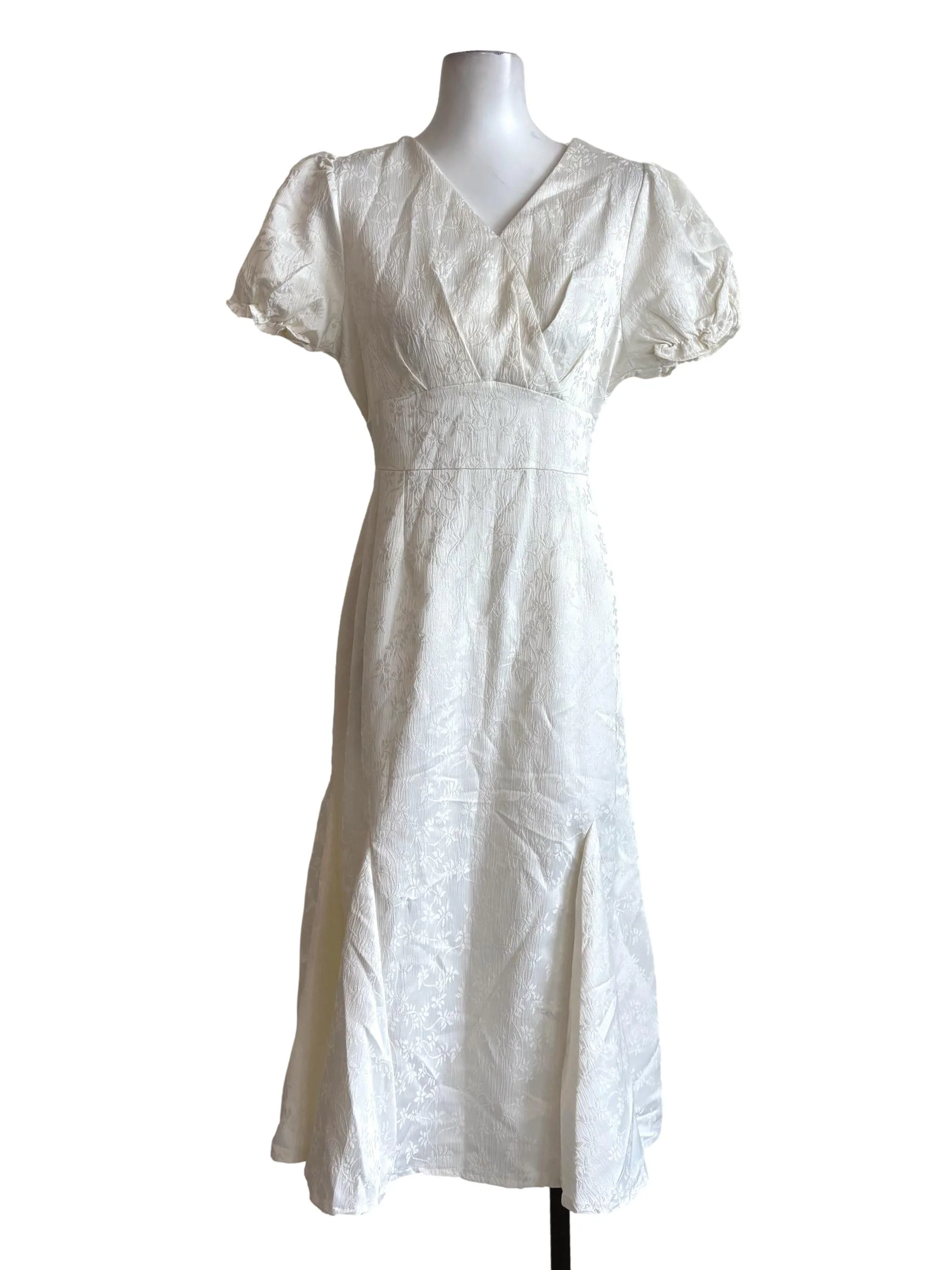 White Floral Surplice Short Sleeve Dress
