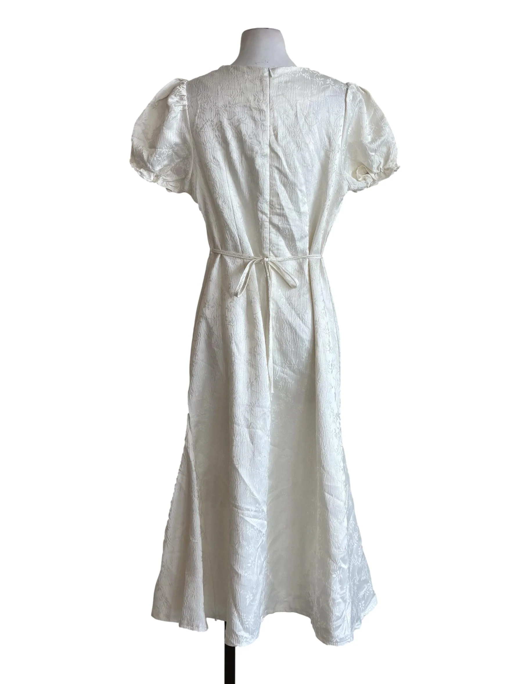 White Floral Surplice Short Sleeve Dress - Image 2