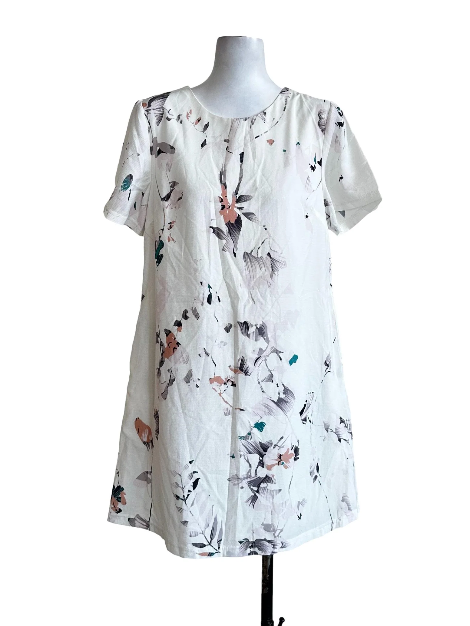 White Flower Printed Mini Dress