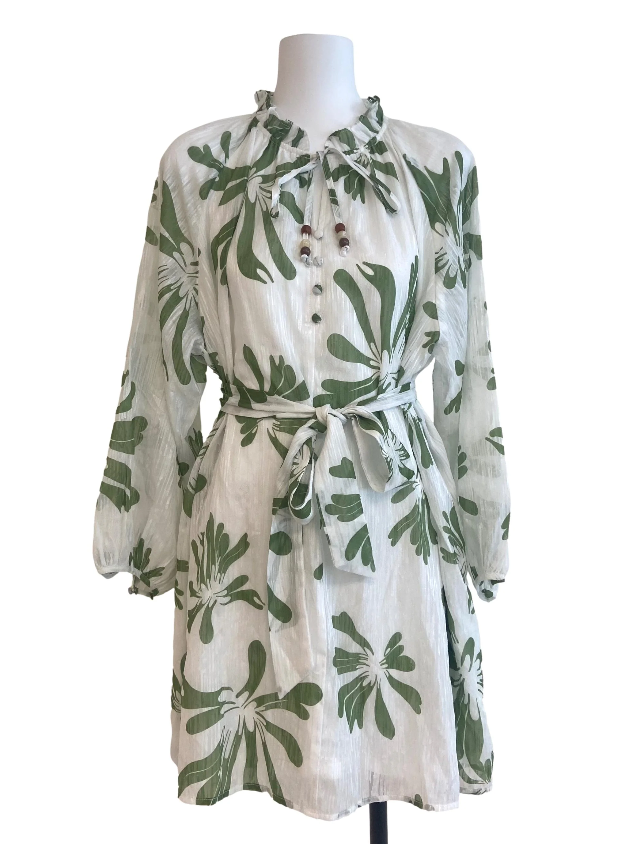 White & Green Floral Dress